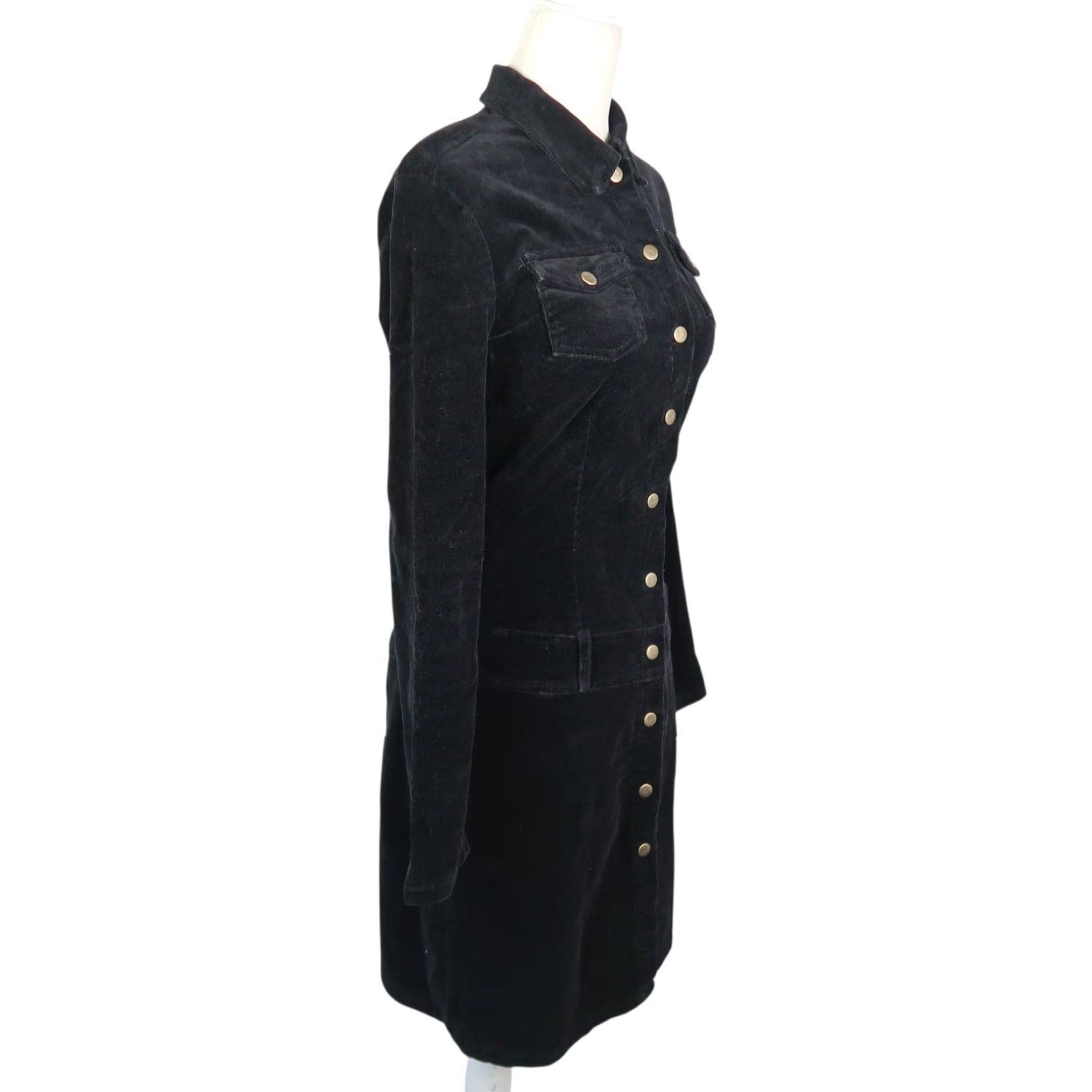 Velvet VINTAGE 90s Juno Shirt Dress Black Corduroy Velvet Drop Waist Knee Length Long Sleeve M Womens Dress Shirt Dress Size M / US 6-8 / IT 42-44 - 3 Thumbnail