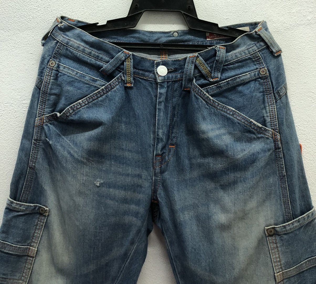 Japanese Brand GENOESE Cargo Denim Jeans Medium Distressed Workwear Style Size US 33 - 3 Thumbnail