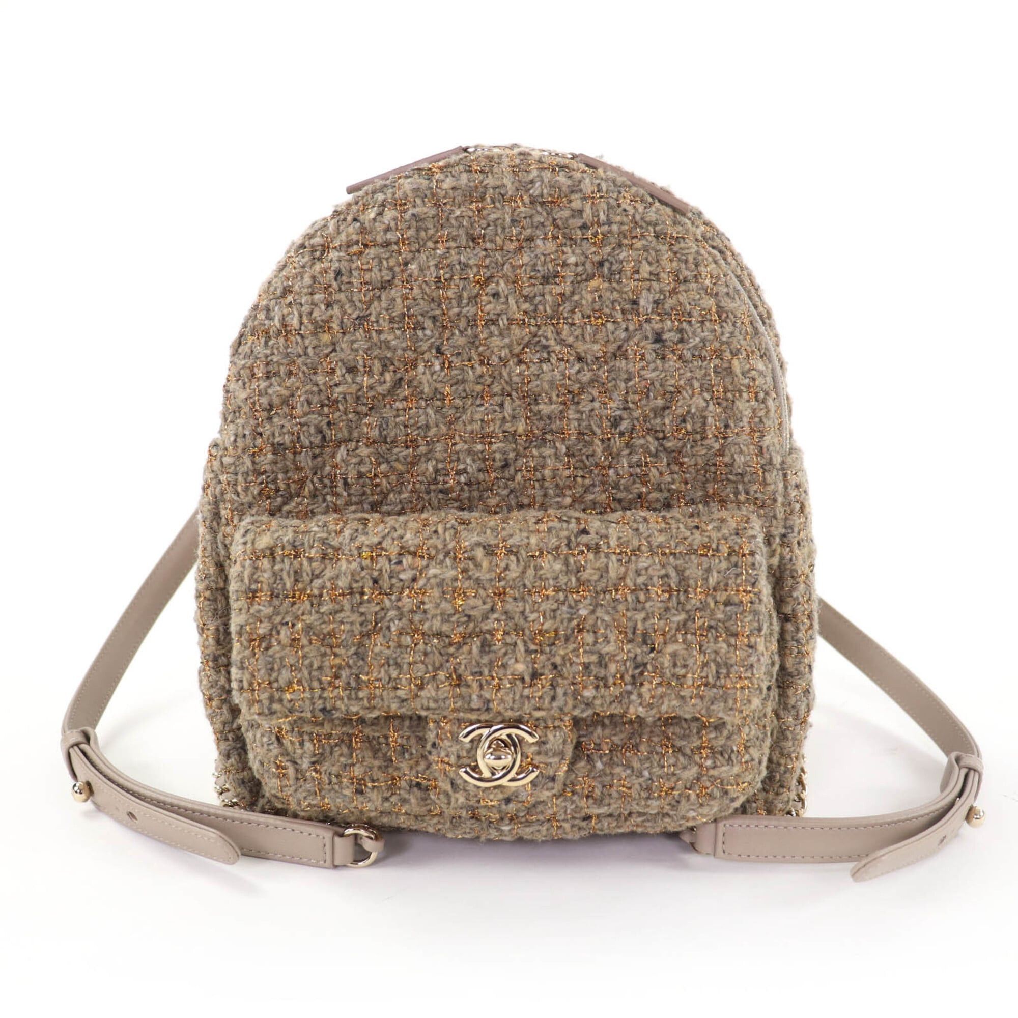 Chanel CHANEL Coco Mark Turnlock Matelassé Tweed Chain Shoulder Bag with Leather Accents, Brown, Made in Italy, Women's Size ONE SIZE - 1 Thumbnail