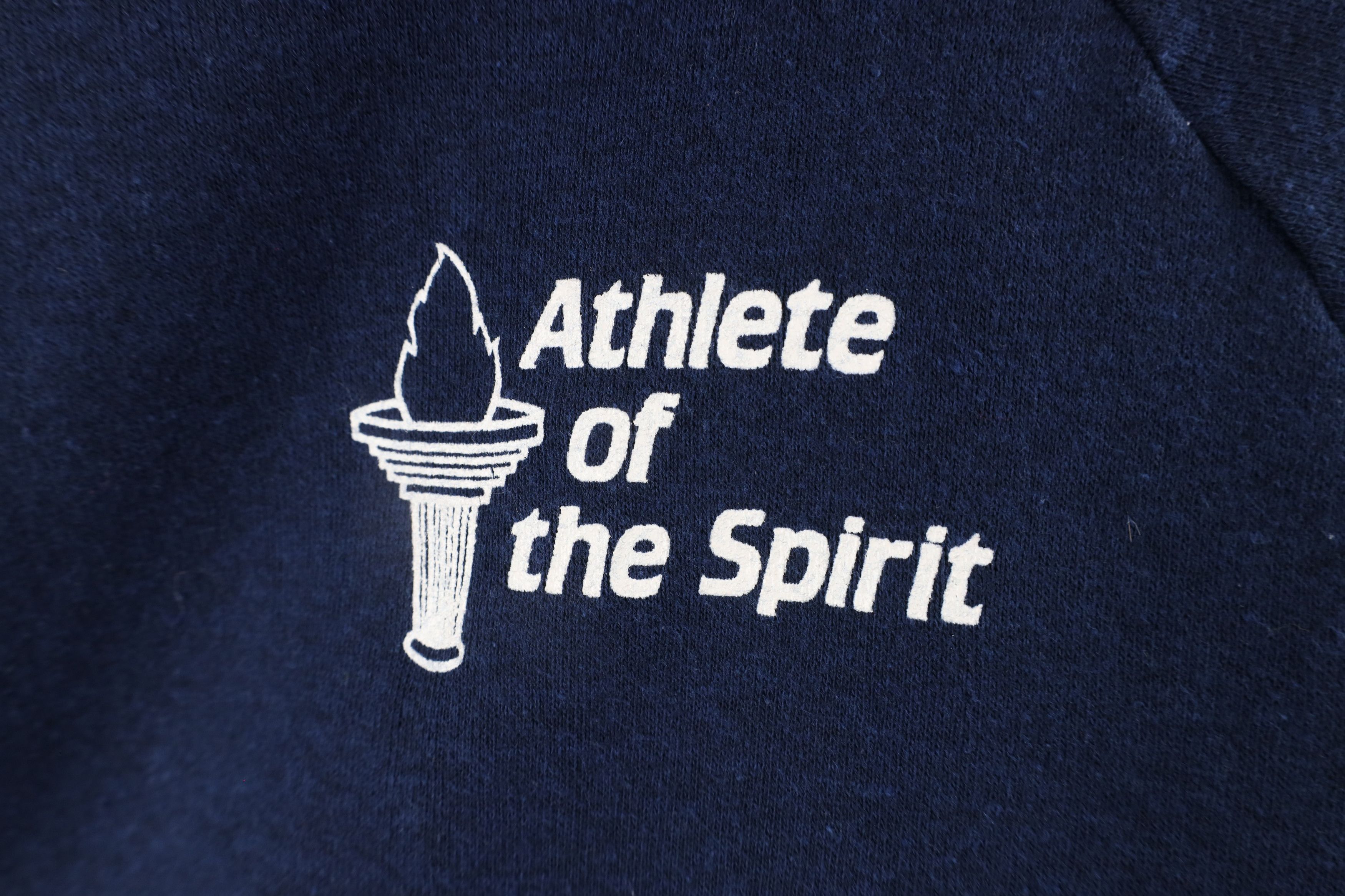 Vintage Vintage 70s Athlete of the Spirit Hoodie Sweatshirt Blue USA Size US XL / EU 56 / 4 - 4 Thumbnail