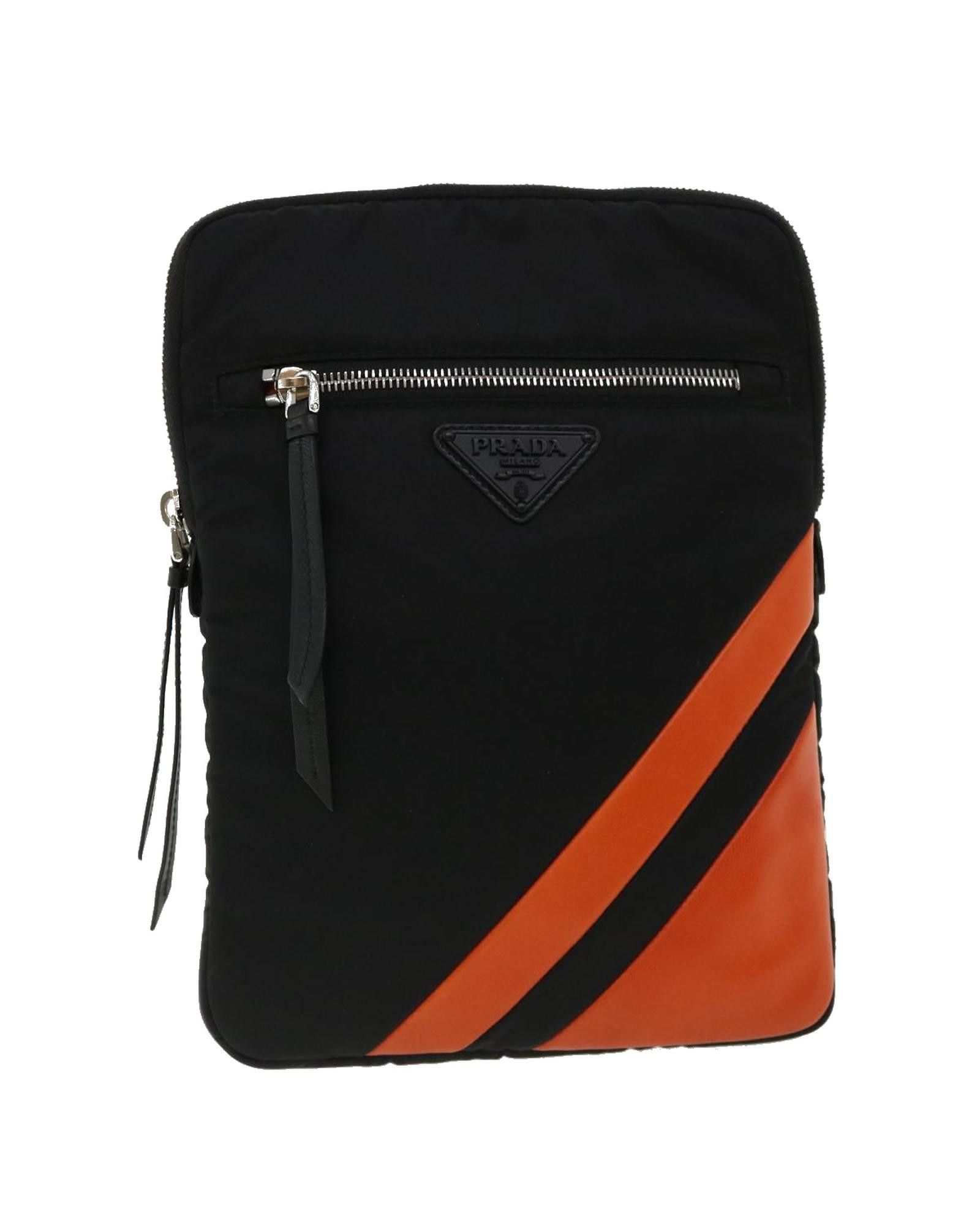 image of Prada Clutch Bag Nylon Leather Black Orange, Women's