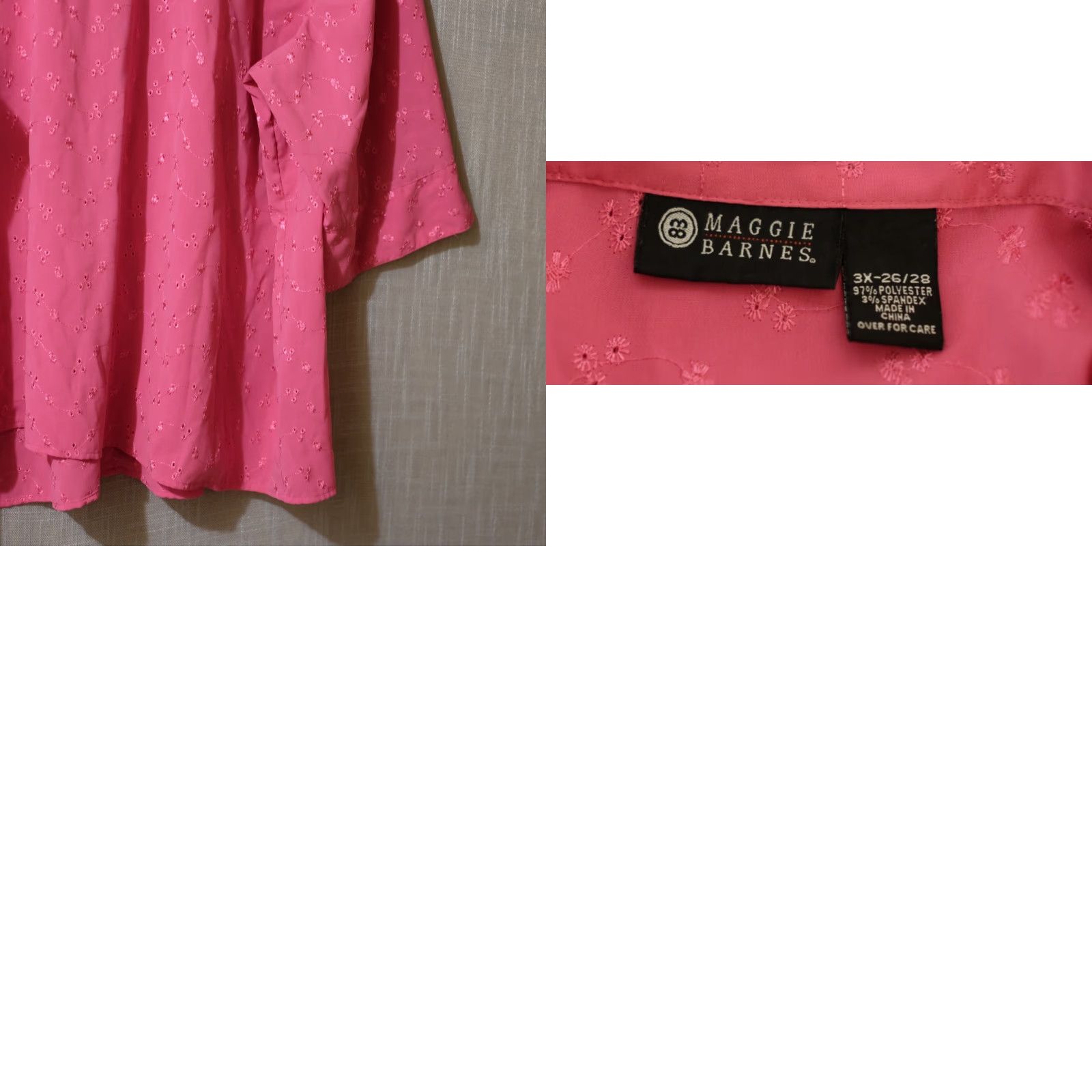 Pinko Maggie Barnes Blouse Pink 3/4 Sleeve Floral Embroidered Women's 3X #A9-15 Size XXL / US 16-18 / IT 52-54 - 8 Thumbnail