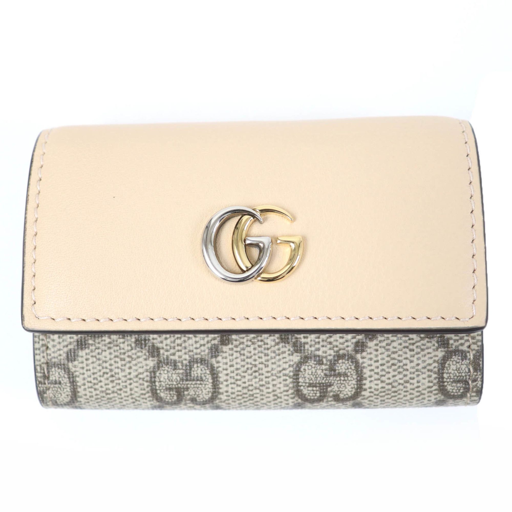 Gucci GUCCI 795649 Double G Key Case in Beige Leather and GG Supreme Canvas, Includes Box Dust Bag, Made Italy, Women's Size ONE SIZE - 1 Thumbnail