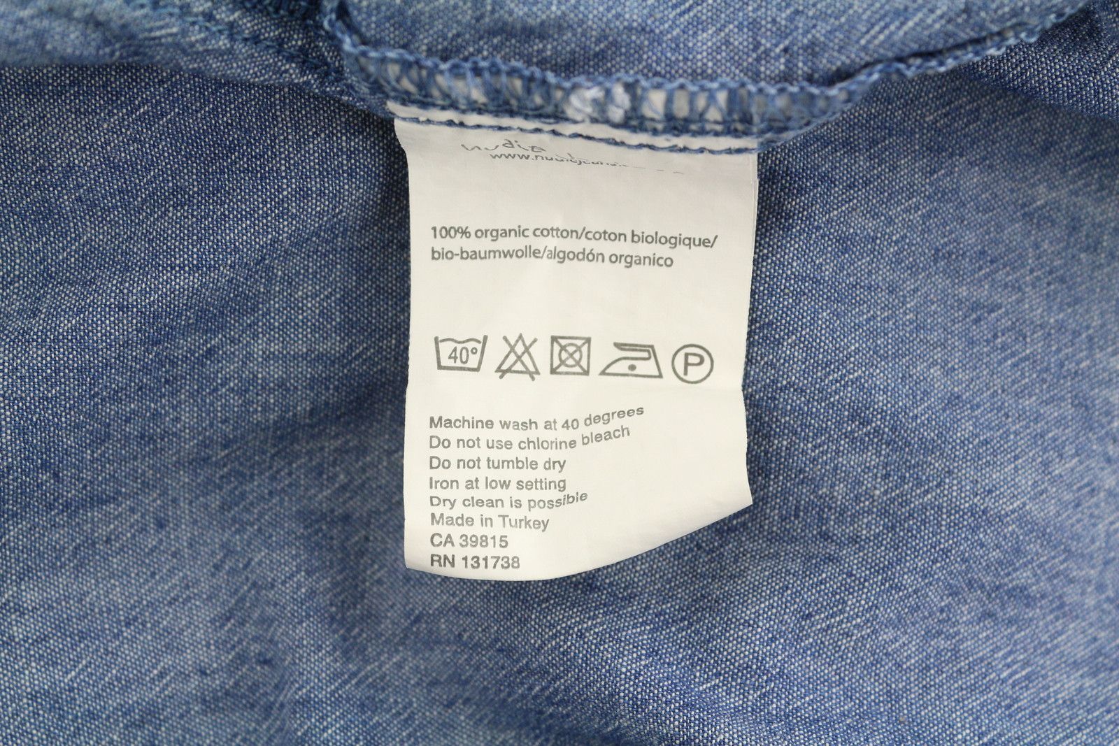 Nudie Jeans L Blue Denim Look Spread Neck 89942 Size US L / EU 52-54 / 3 - 9 Thumbnail