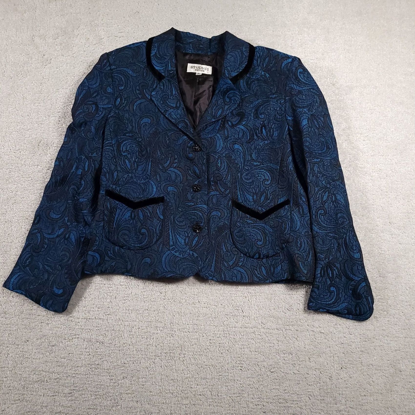 Vintage VINTAGE Studio I Blazer Womens 16P Paisley Brocade Button Up Velvet Trim Jacket Size XXL / US 16-18 / IT 52-54 - 2 Thumbnail
