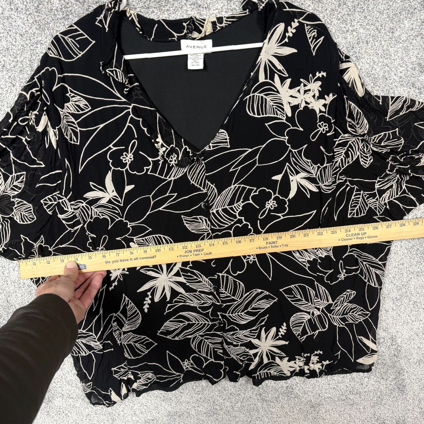 Avenue Avenue Blouse Tunic Womens Plus 30/32 Black Floral Boho Cottagecore Layering 3/4 Sleeve V-Neck Lined Rayon Polyester春夏秋 Bohemian Womens Size 4XL / US 24-26 - 4 Thumbnail