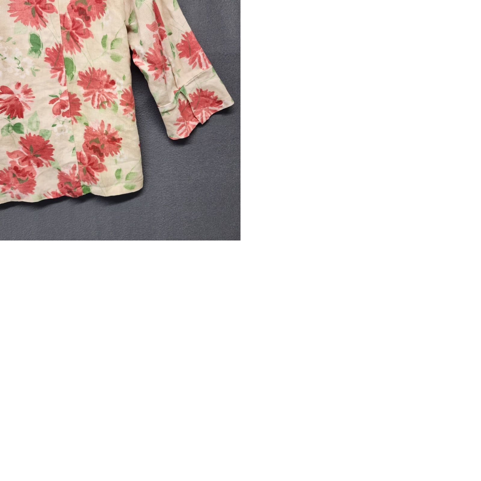 JM Collection JM Collection Womens Top 12 Floral Linen 3/4 Sleeve Button Front Collared Neckline Button-Up Camp Lagenlook Pink Womens Size 12 Regular Crew Neck? Size XL / US 12-14 / IT 48-50 - 9 Thumbnail