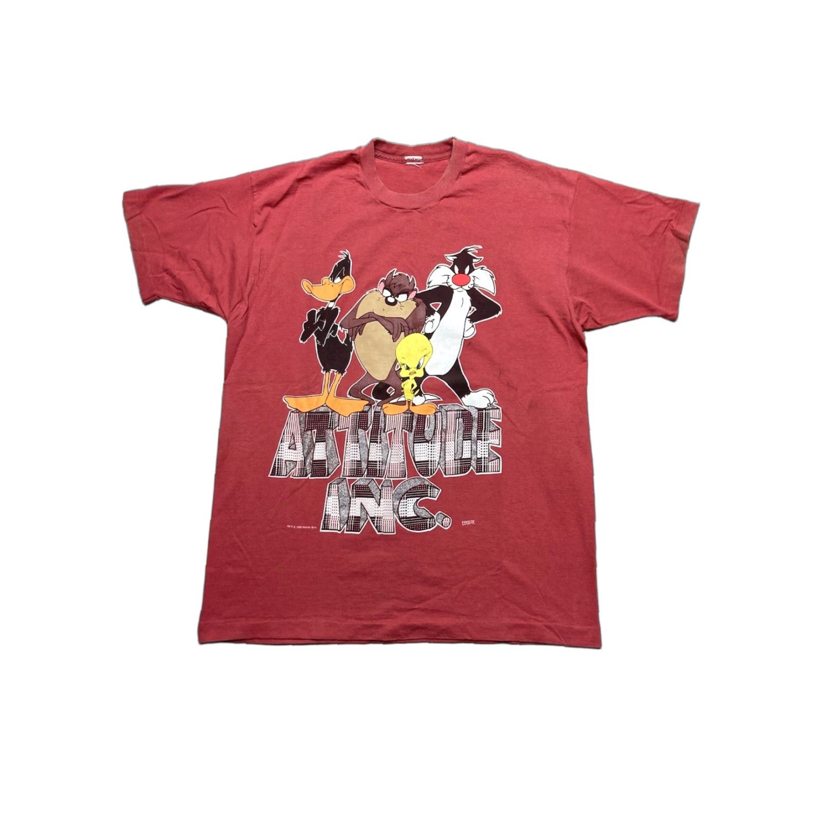 Vintage VINTAGE 90s Looney Tunes T-Shirt Attitude Inc Cartoon Taz Tweety Sylvester XL Men Red Shirt Size US XL / EU 56 / 4 - 1 Thumbnail