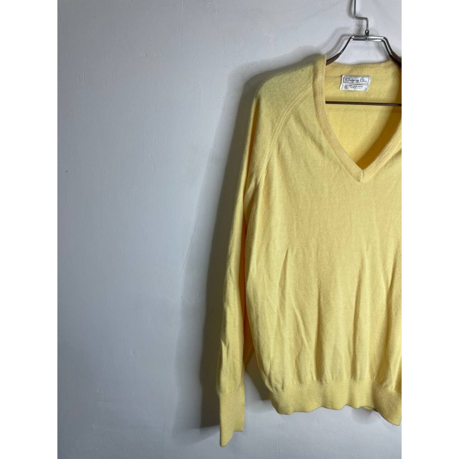 Dior × Vintage Vintage Christian Dior Yellow Sweater L V-Neck Orlon Acrylic Size US L / EU 52-54 / 3 - 2 Thumbnail