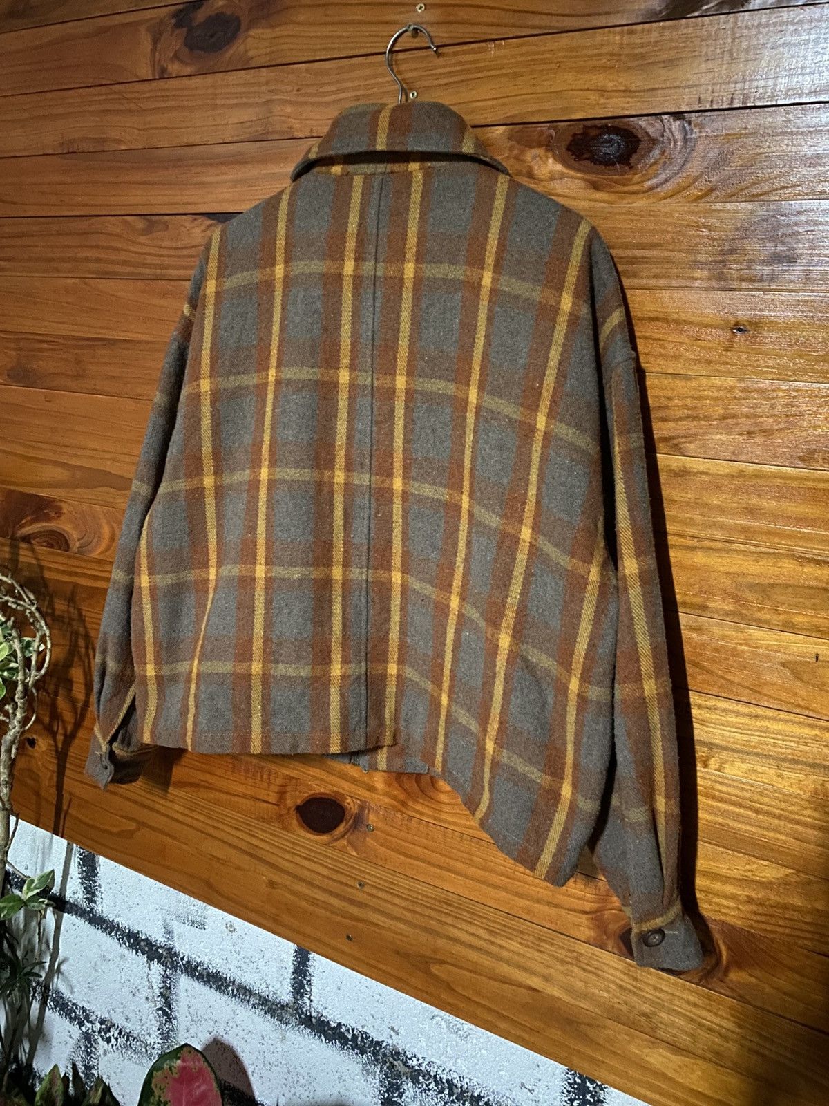 Japanese Brand Double Name 1990s Vintage Plaid Wool Blend Zip Jacket Brown Size L / US 10 / IT 46 - 12 Thumbnail