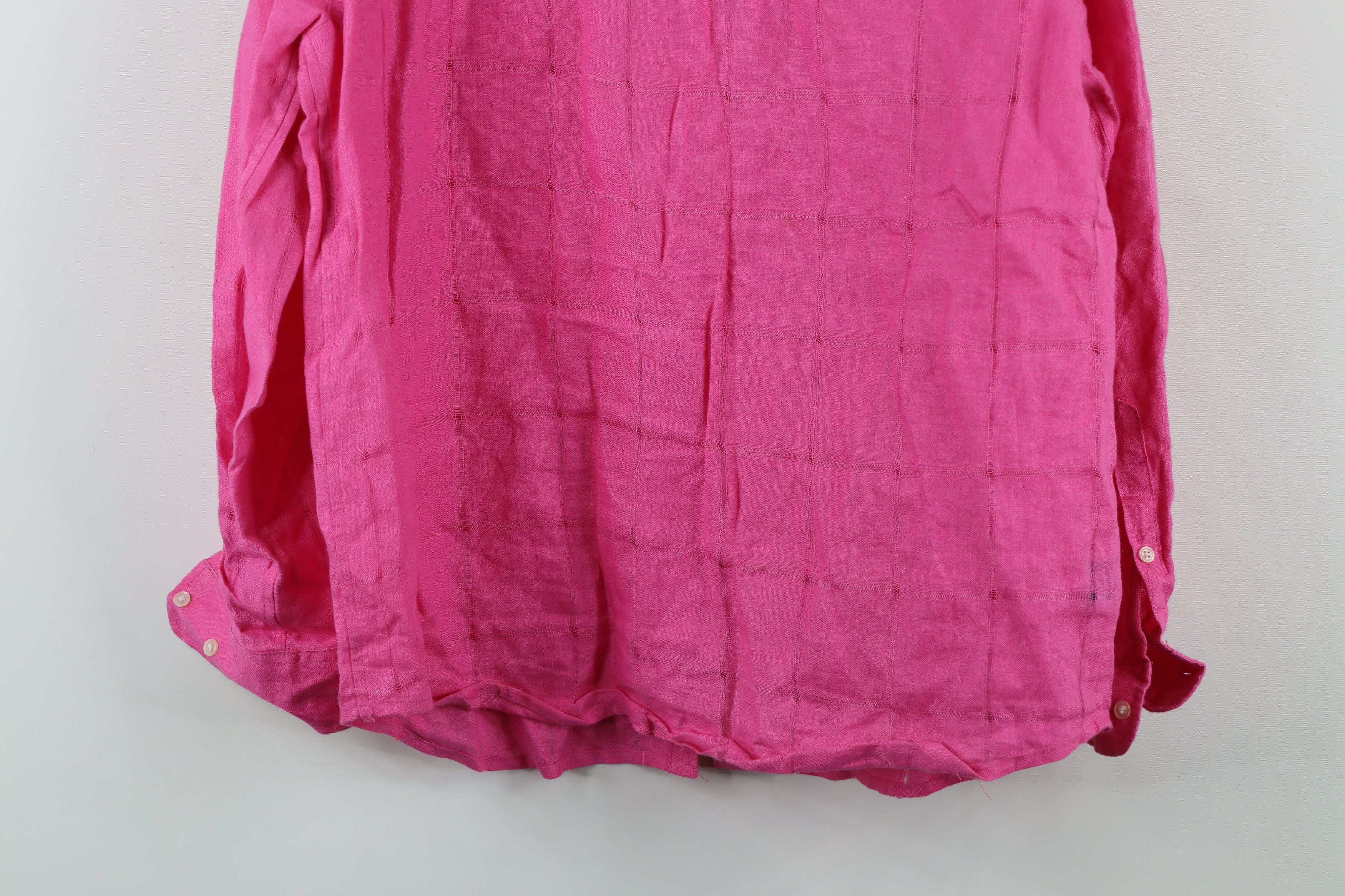 Ralph Lauren × Vintage Vintage 90s Ralph Lauren Linen Band Collar Button Shirt Pink Size L / US 10 / IT 46 - 13 Thumbnail
