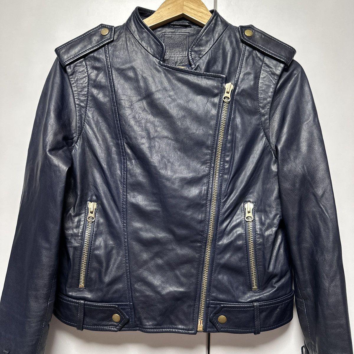 Other Kookai Paris Genuine Leather Biker Jacket Navy Blue Y2K Size S / US 4 / IT 40 - 2 Thumbnail