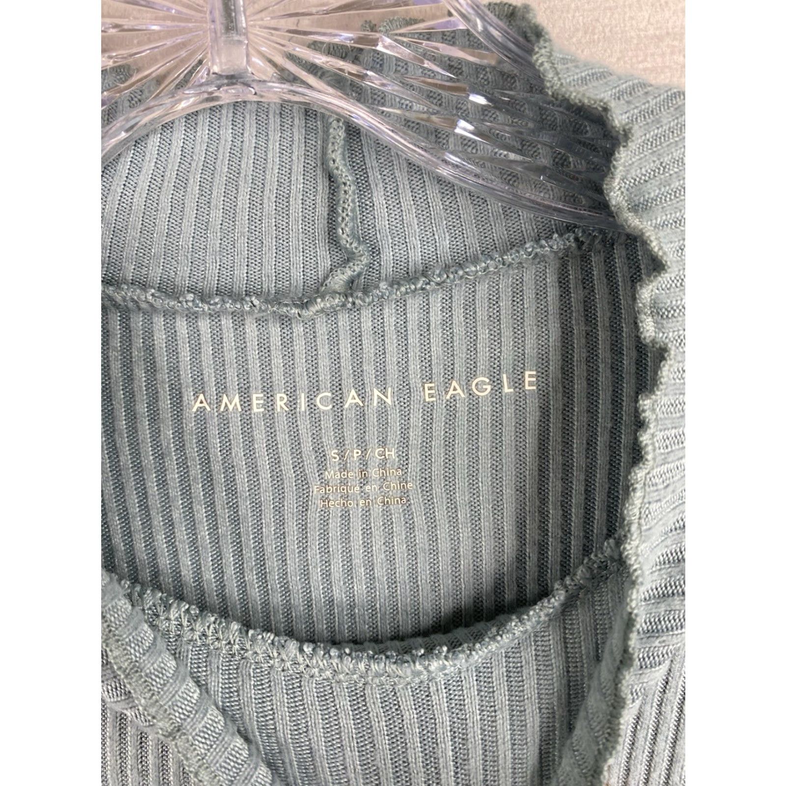 American Eagle Outfitters American Eagle Outfitters Sweater Women S Pullover Mock Neck Blue Ribbed Ruffle Cropped Knit S Size S / US 4 / IT 40 - 3 Thumbnail