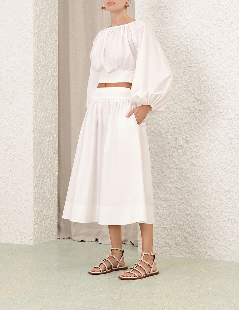 Zimmermann oc11z0226 Poplin Bodice Crop Top In White Size L / US 10 / IT 46 - 3 Thumbnail