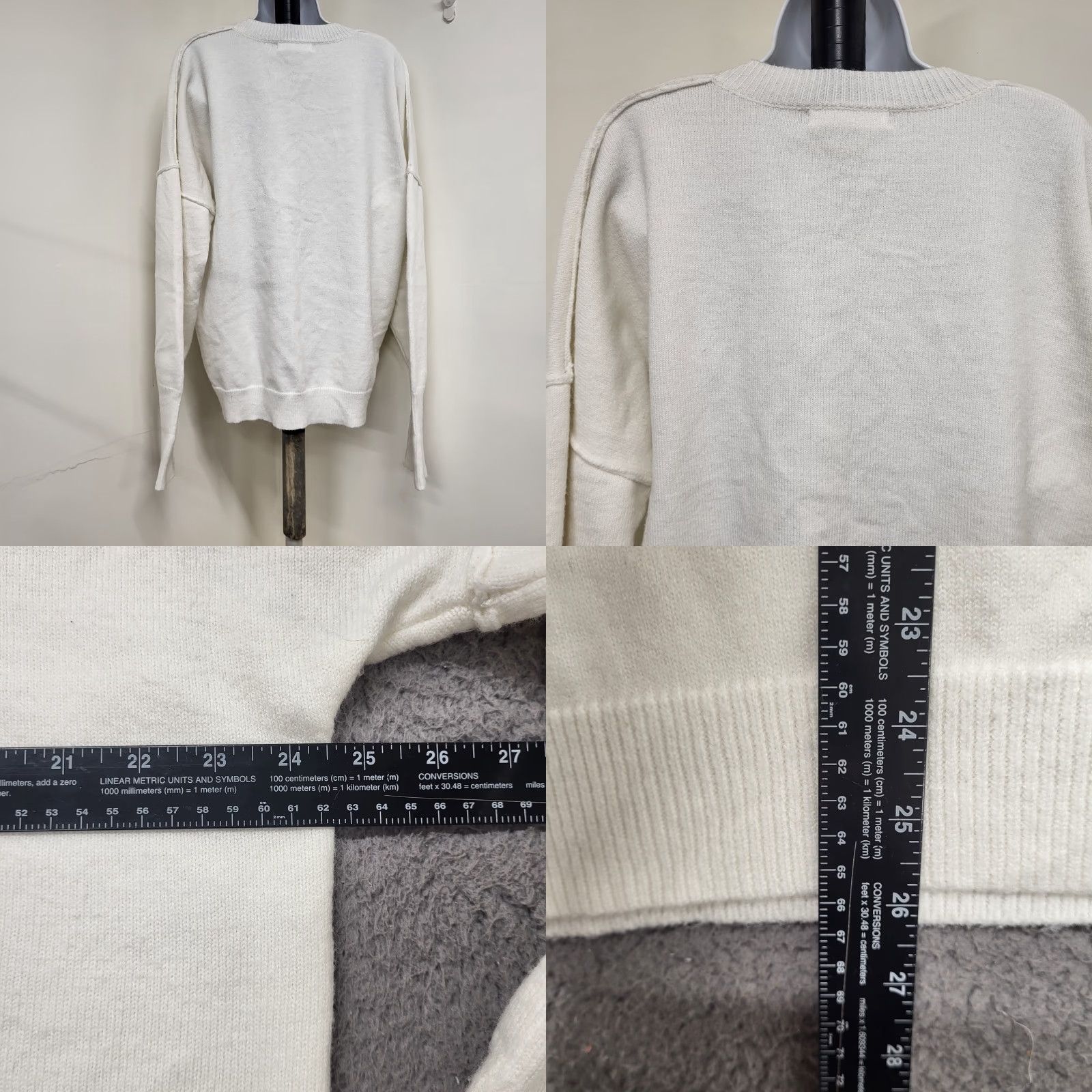 CO Abela Story + Co Women's L Ivory V-Neck Long Sleeve Pullover Knit Sweater Casual Knitwear Size L / US 10 / IT 46 - 8 Thumbnail