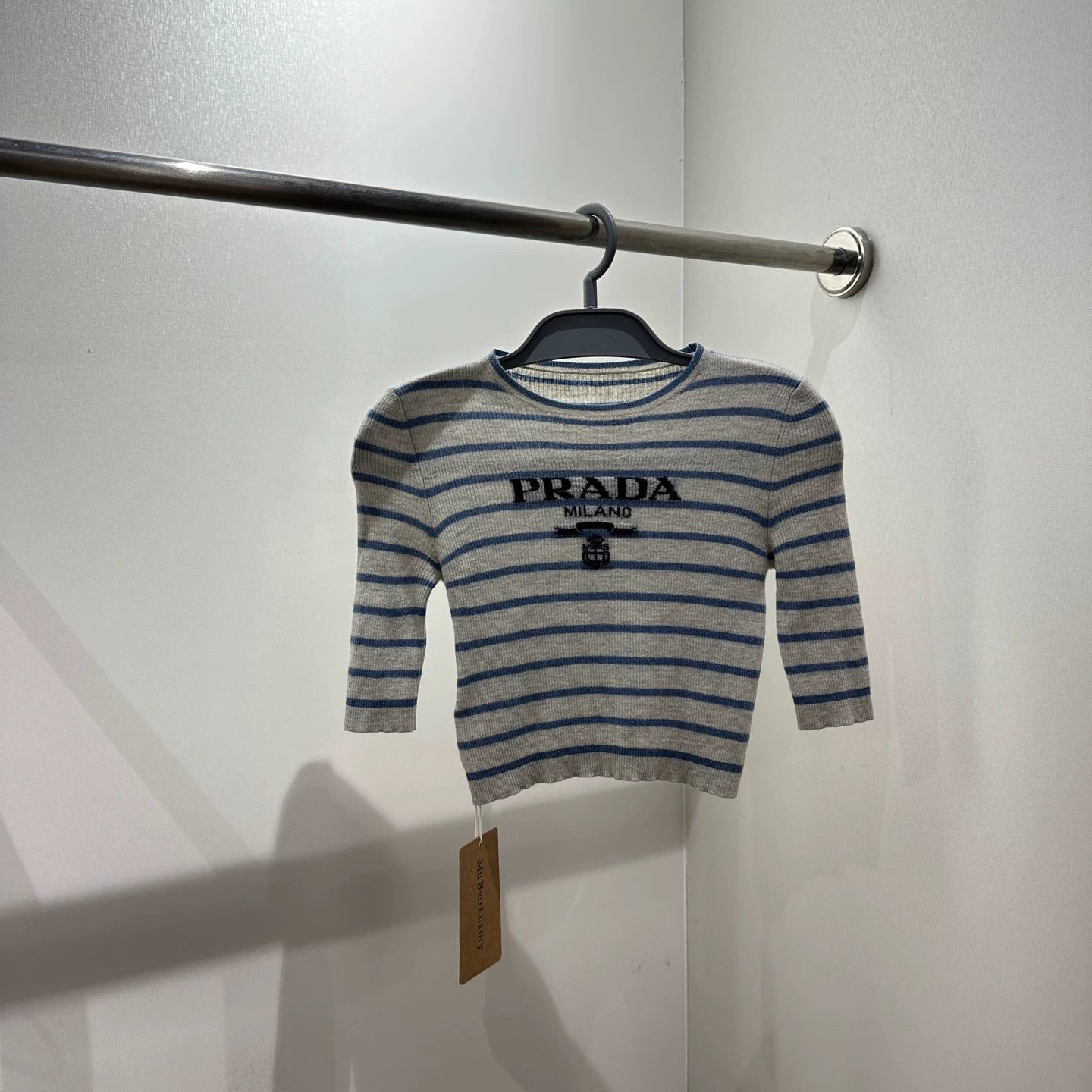 Prada Prada Striped Slogan Knit Short Sleeve Tee 38 Wool Size XS / US 0-2 / IT 36-38 - 1 Thumbnail