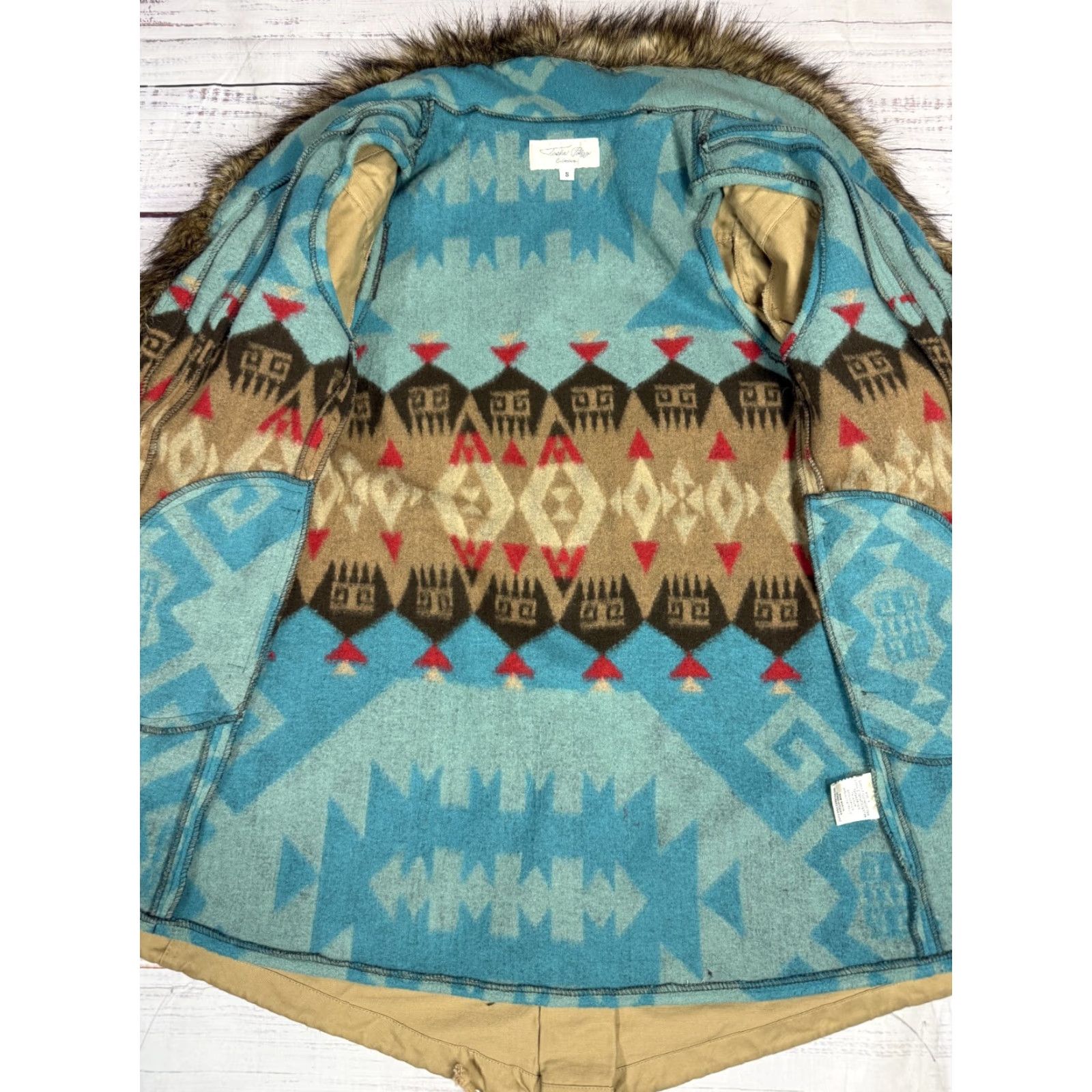 Vintage Tasha Polizzi Parka Jacket Women Tan Aztec Lining Faux Fur Trim Sz S Mid-Length Long Sleeve Zip Snap Size S / US 4 / IT 40 - 6 Thumbnail
