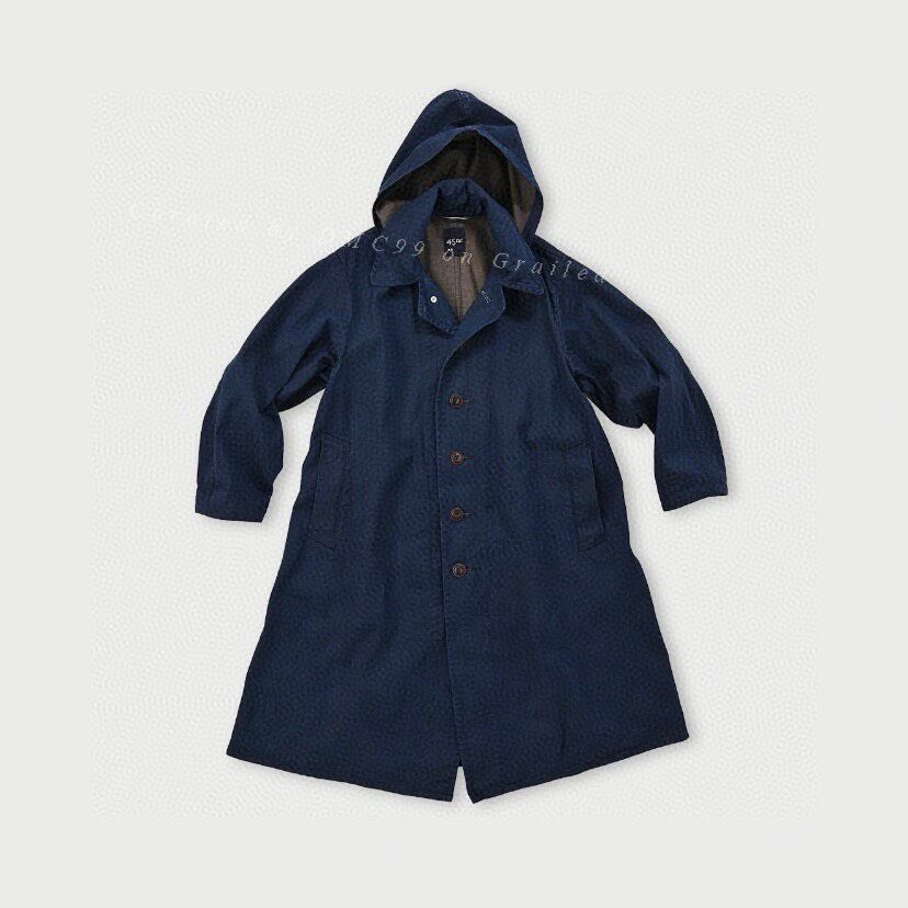 45rpm 45R Indigo Denim Embroidered Hooded Trench Size US XL / EU 56 / 4 - 1 Thumbnail
