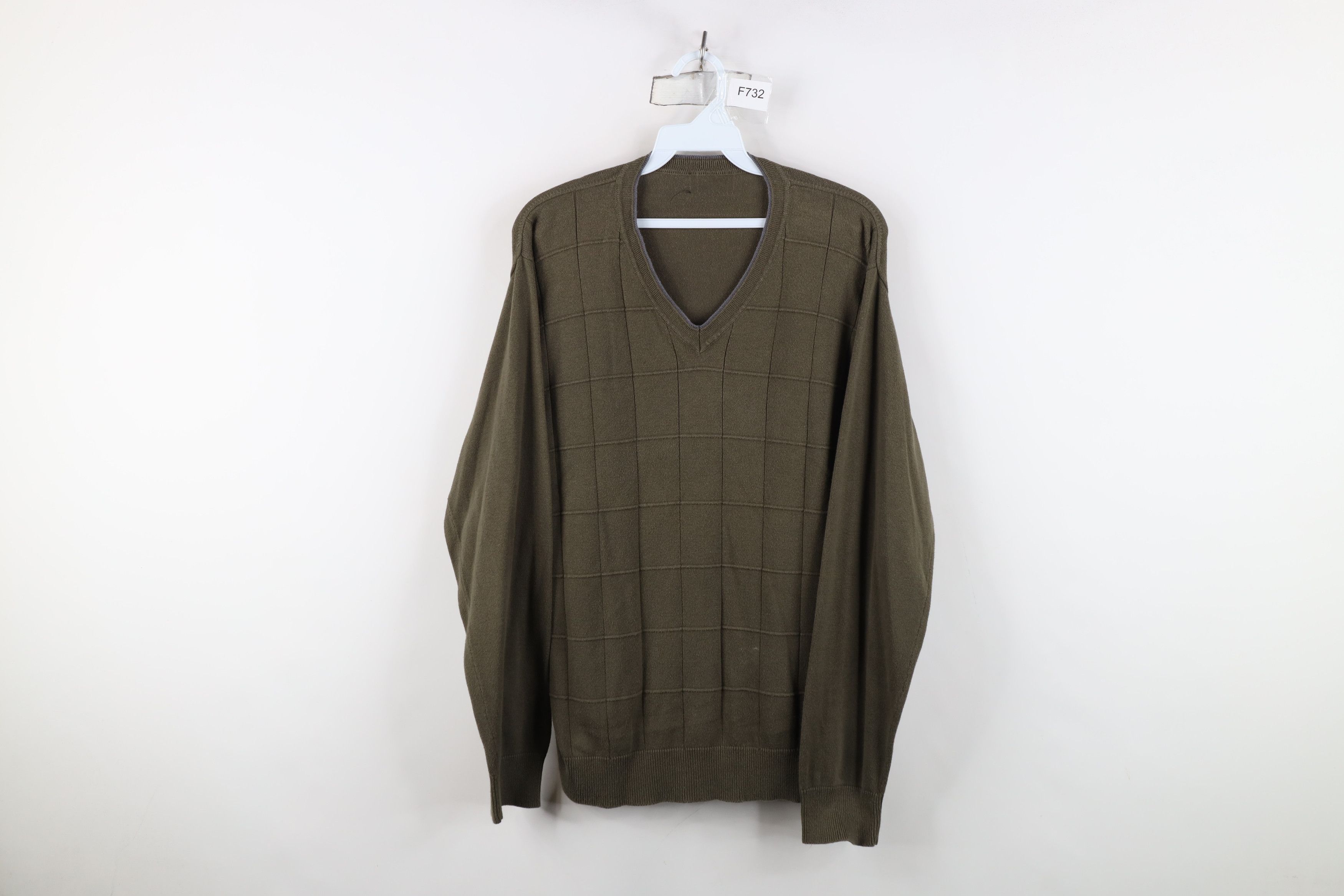 Vintage Vintage 90s Streetwear Checkered Knit V-Neck Sweater Green Size US L / EU 52-54 / 3 - 1 Thumbnail