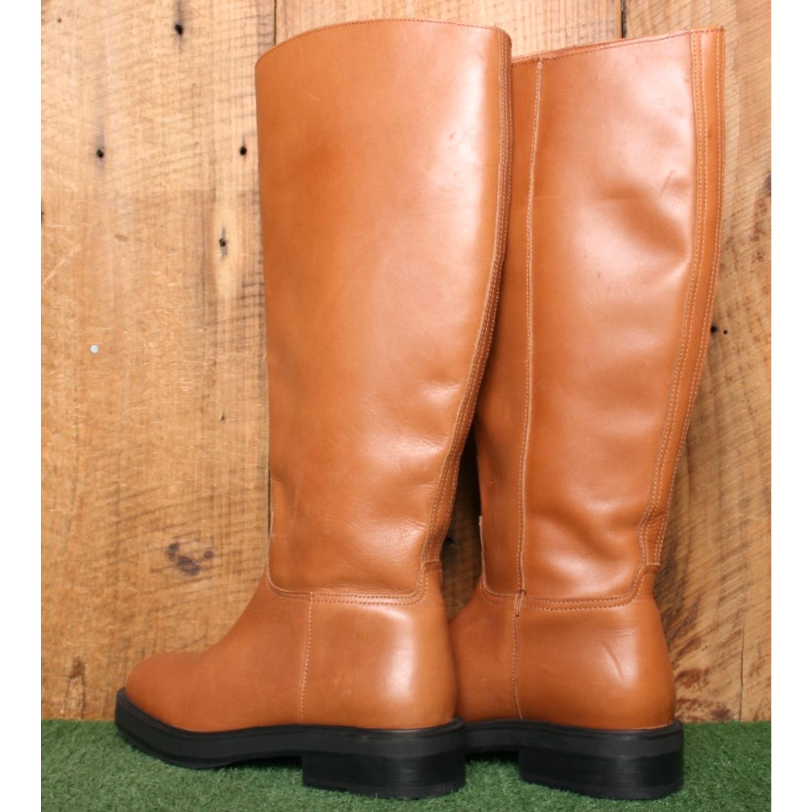 Mango VINTAGE MNG MANGO Cognac Brown Leather 16" Tall Riding Boots EUR 37 ≈ US 6.5 Size US 7 / IT 37 - 3 Thumbnail