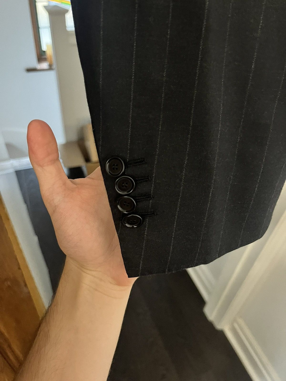 Cesare Attolini Cesare attolini black pinstripe double bresated wool size 48 Size 38R - 2 Thumbnail