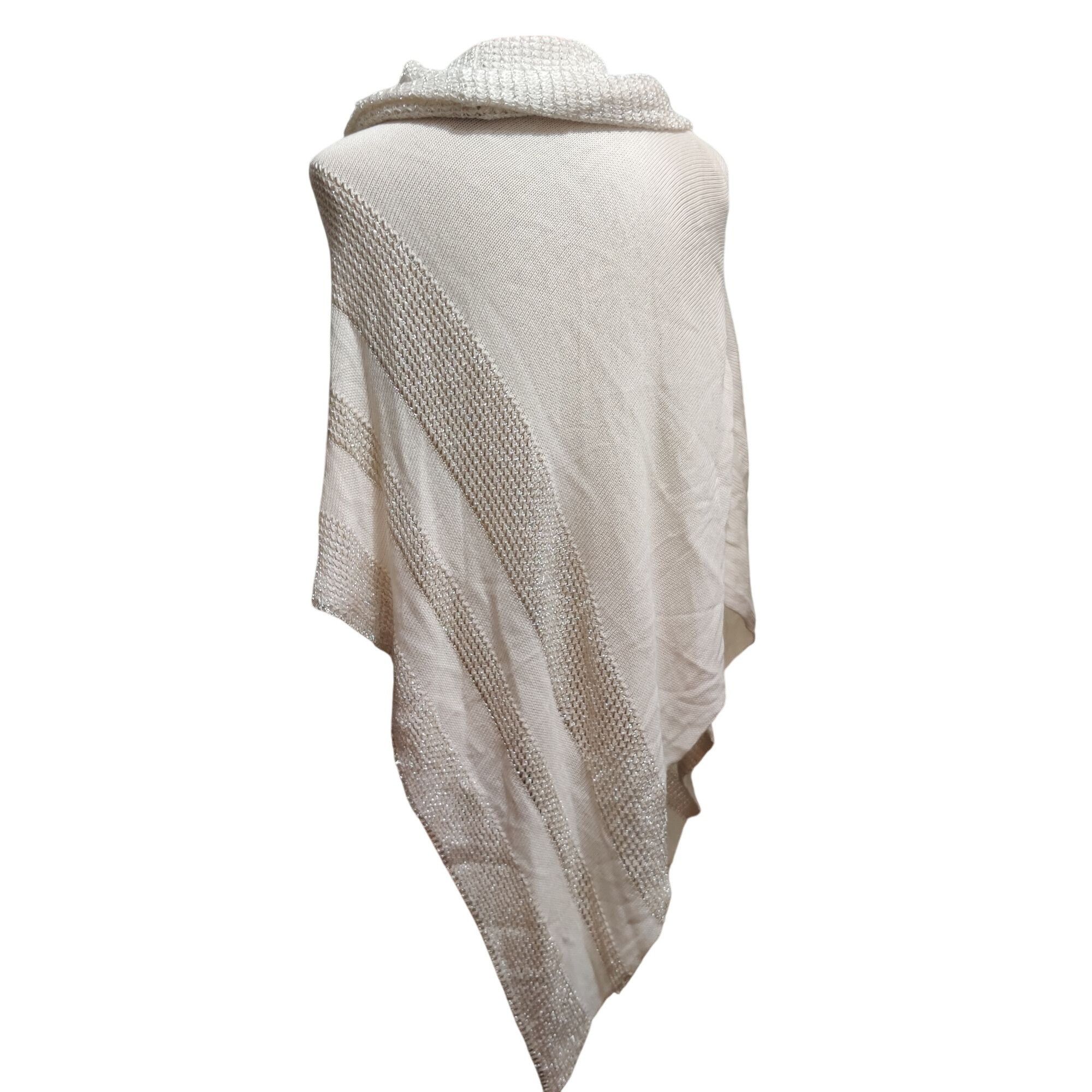 Other Belldini S M Ivory Metallic Knit Asymmetrical Poncho Sweater Size S / US 4 / IT 40 - 5 Thumbnail