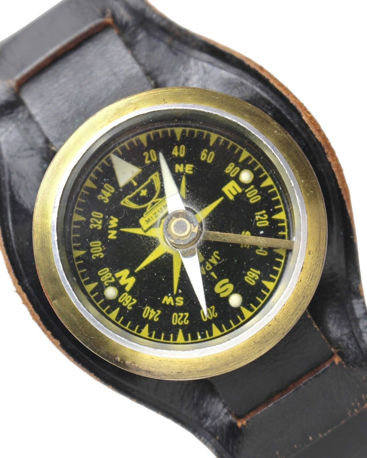 Vintage 1960S MIZUNO BRASS COMPASS ON LEATHER WRISTBAND Size ONE SIZE - 4 Thumbnail