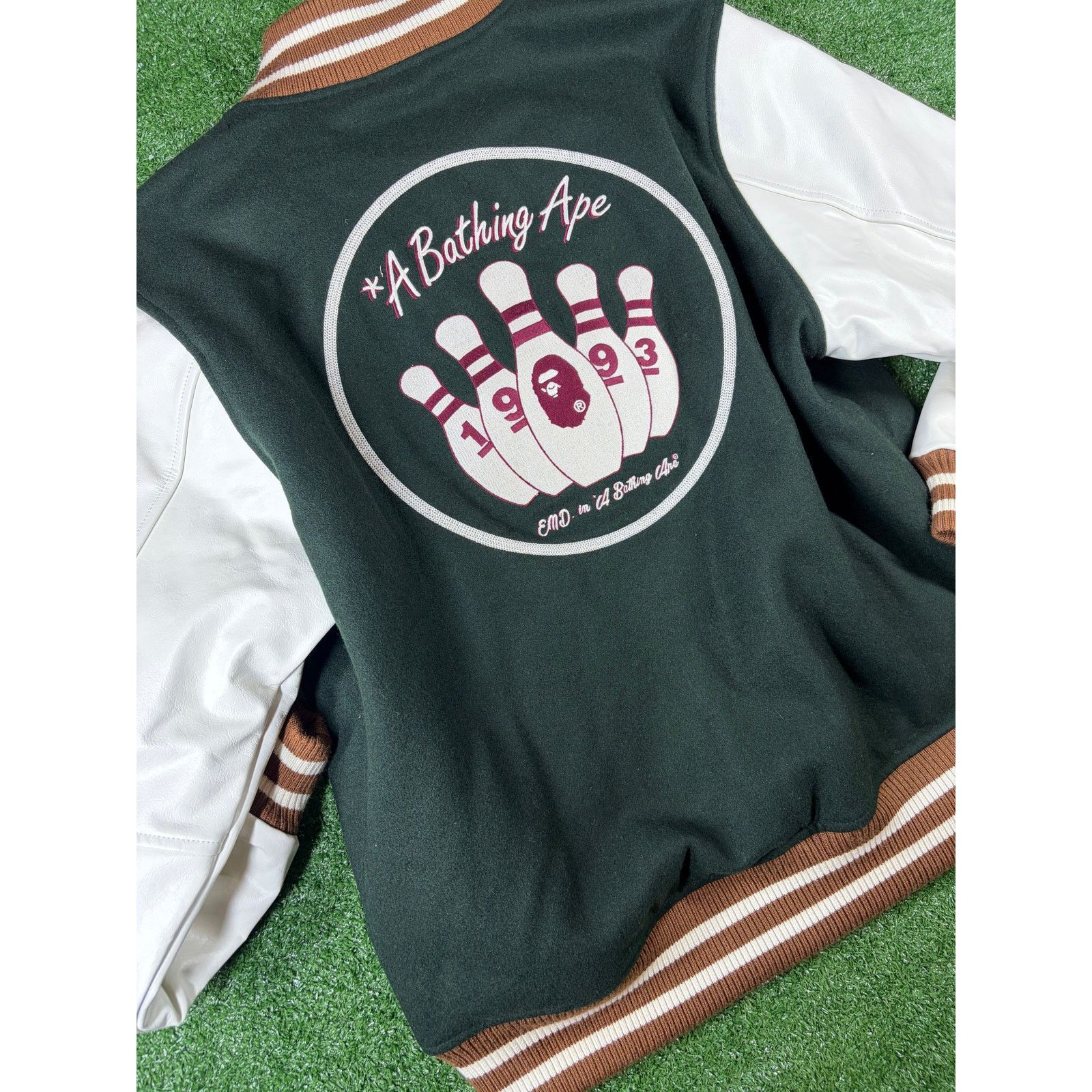 Bape Bape X END. 'Bowling Pins' Green Varsity Jacket Size XL Size US XL / EU 56 / 4 - 6 Thumbnail