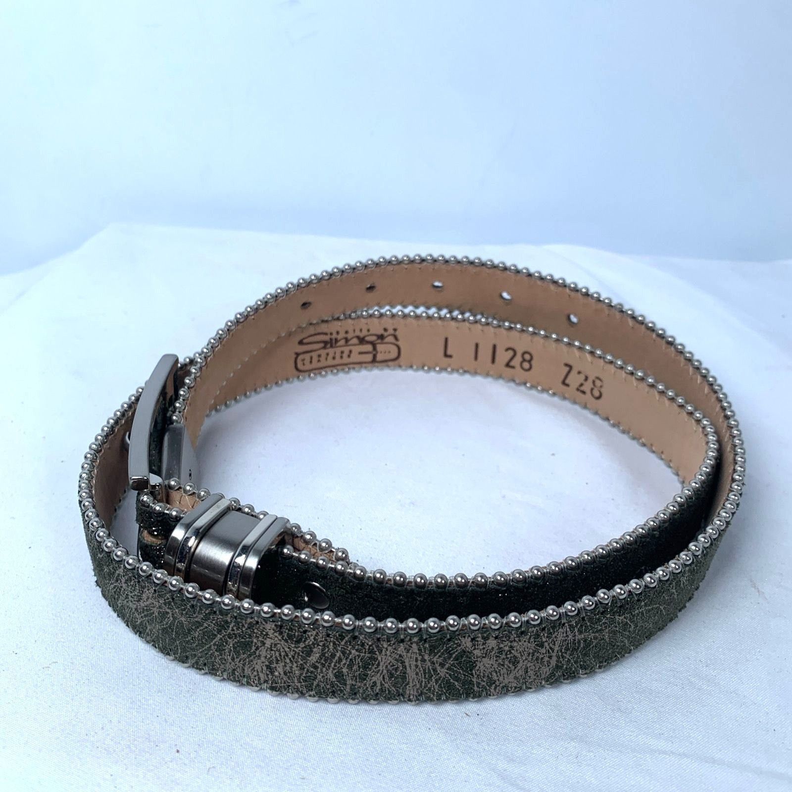 B.B. Simon Vintage BB Simon Women Silver Green Leather Belt Beaded Edgi Size ONE SIZE - 3 Thumbnail