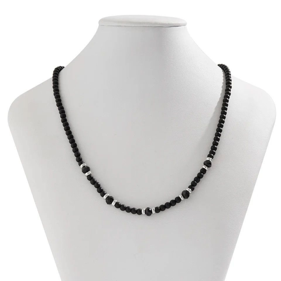 Jewelry × Vintage Hiphop Black Beaded Necklaces Black Frosted Stone Splicing Size ONE SIZE - 6 Thumbnail