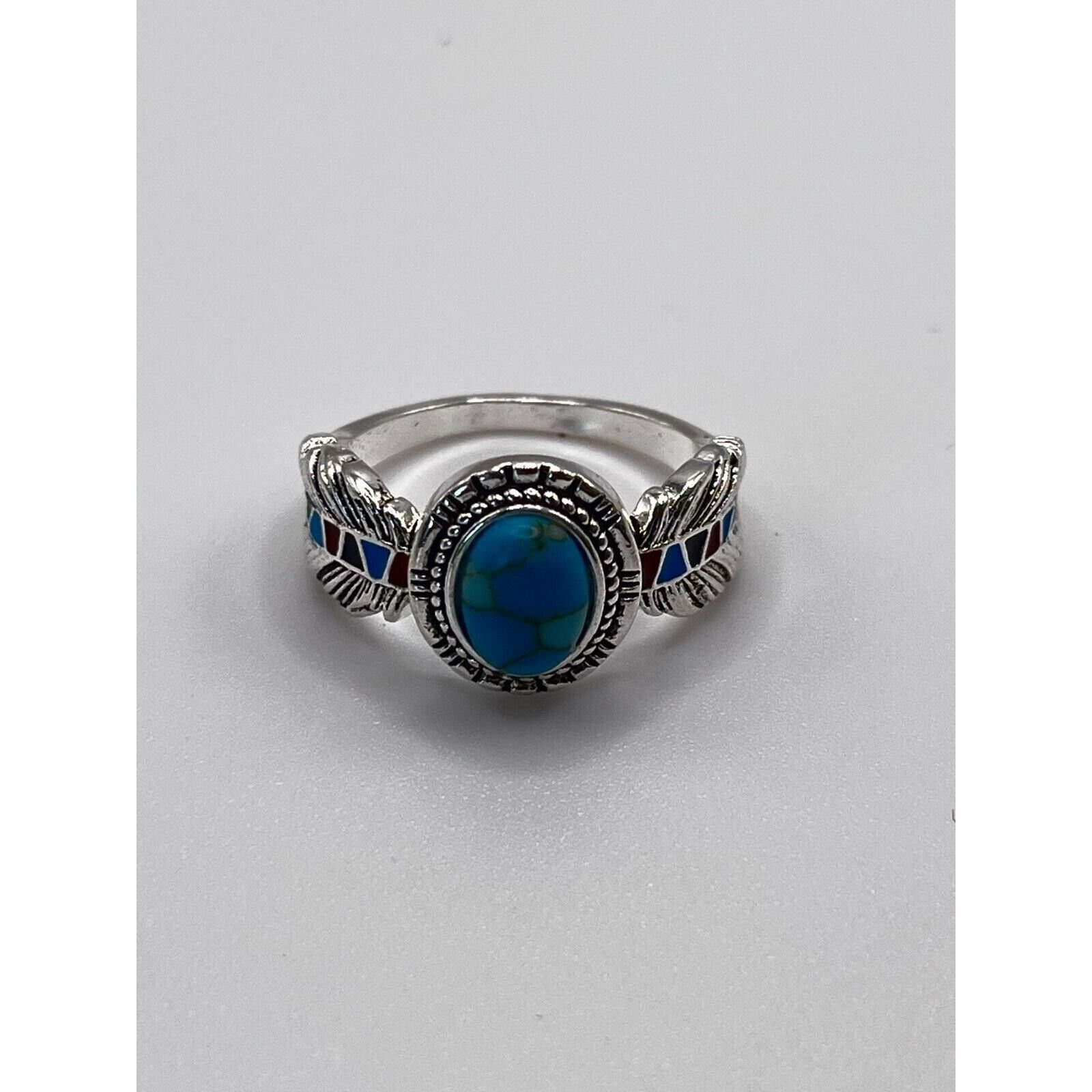The Unbranded Brand Turquoise Elegance- 925 Sterling Oval Shape Ring Size 8 Size ONE SIZE - 3 Thumbnail