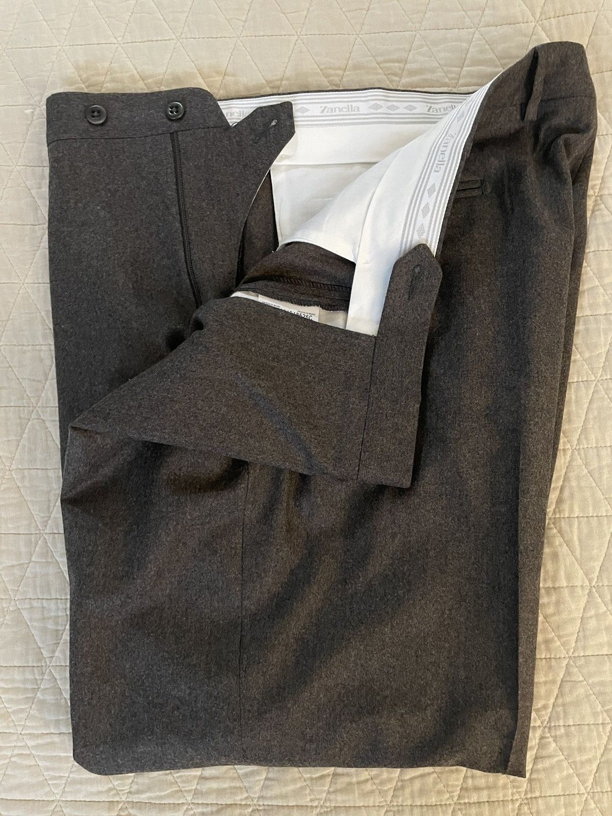 Zanella Flat Front Wool Flannel 'Devon' Trouser Size US 38 / EU 54 - 2 Thumbnail