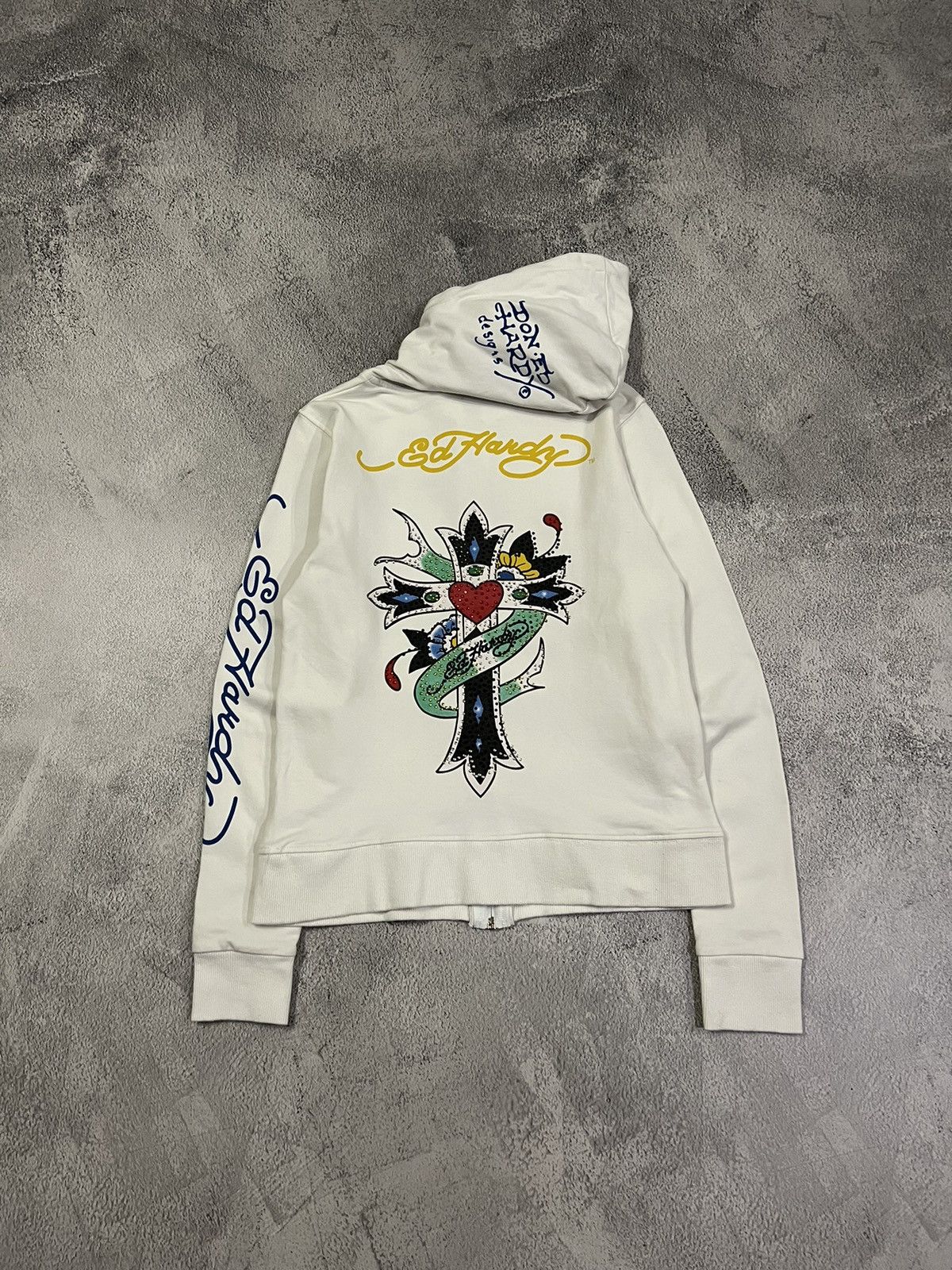 Christian Audigier × Ed Hardy × Vintage Vintage Y2k Ed Hardy 🤍 Cross Tattoo ❤️ Zip Hoodie 00’s Size S / US 4 / IT 40 - 7 Thumbnail