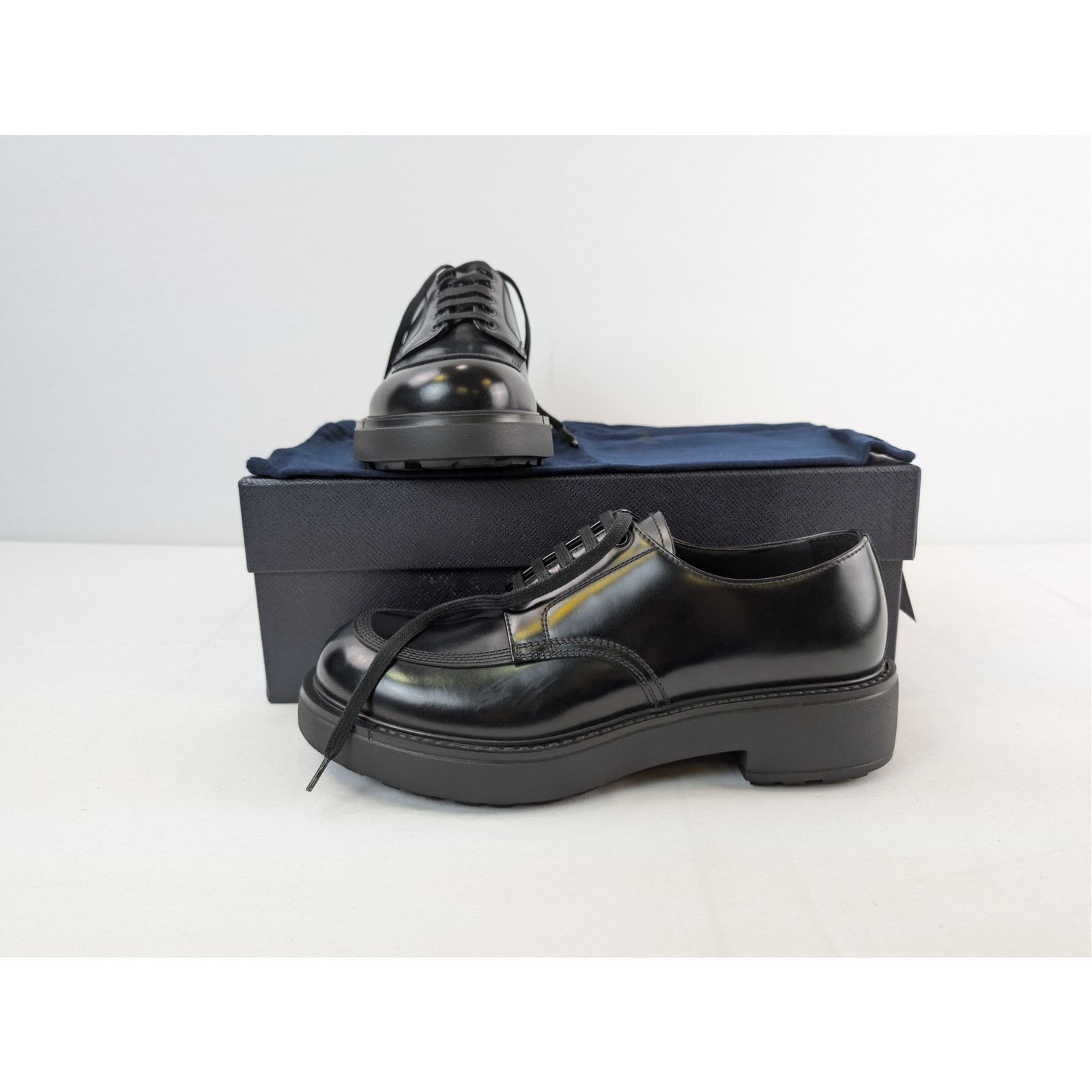 Prada o1rshd1 Brushed Leather Derby Shoes Boots in Black Size US 8 / EU 41 - 18 Thumbnail