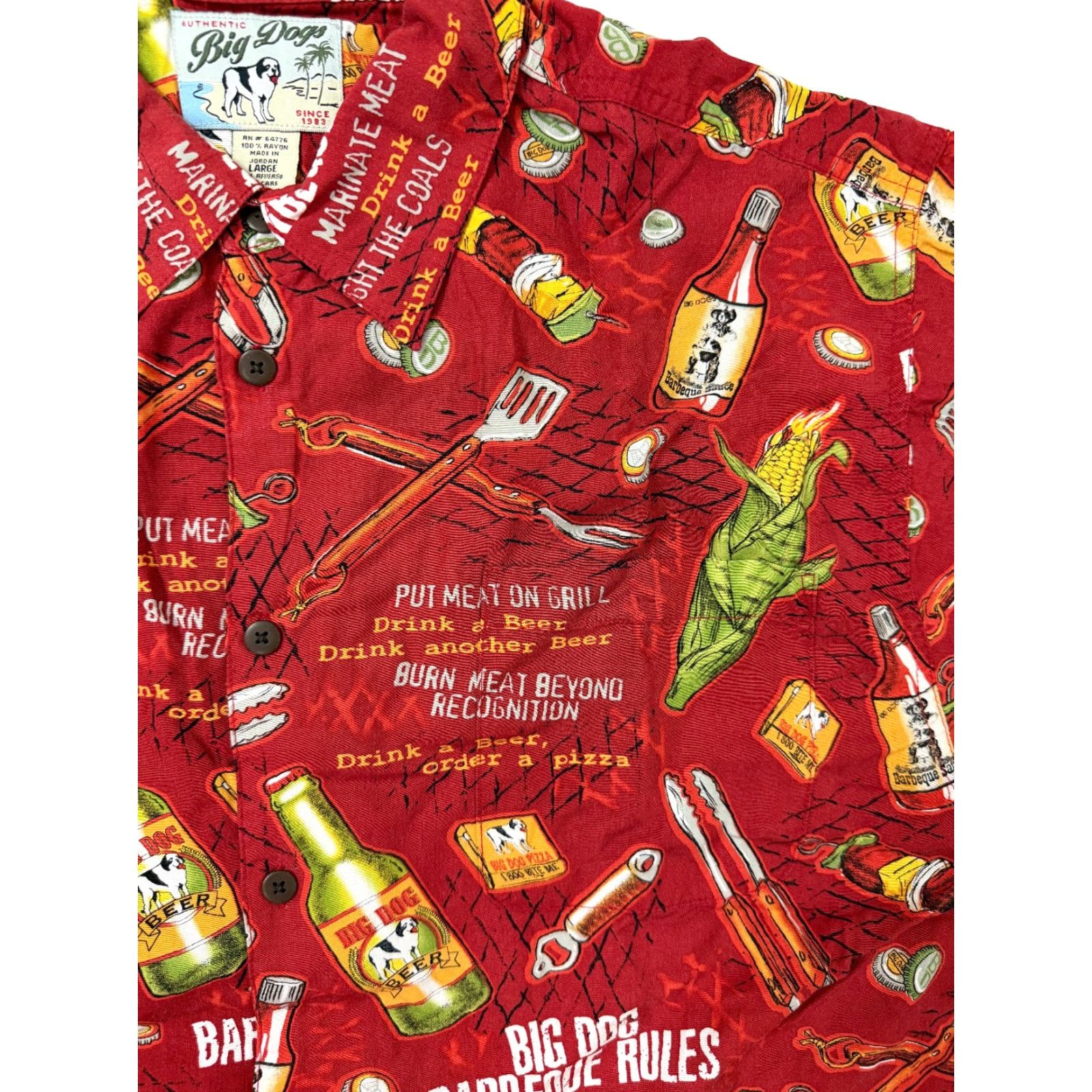 Big Dogs VINTAGE Big Dogs Shirt Men L Red Rayon 90s Funny Hawaiian BBQ Grill Beer Dad Dog Button-Up Short Sleeve Mens Large Size US L / EU 52-54 / 3 - 2 Thumbnail