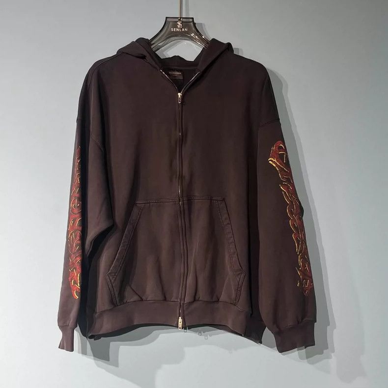Balenciaga Balenciaga Black Printed Zip Hoodie Size M-dmc Size US M / EU 48-50 / 2 - 1 Thumbnail