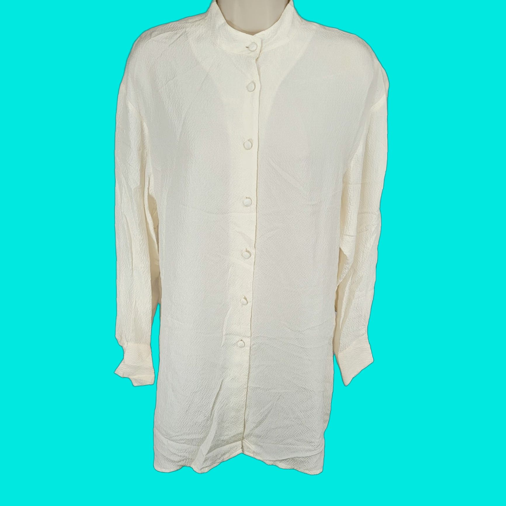 Vintage Nipon Studio Silk Button-Up Tunic Blouse Women 8 Ivory Solid Collared Long Sleeve Size 8 Womens Size M / US 6-8 / IT 42-44 - 1 Thumbnail