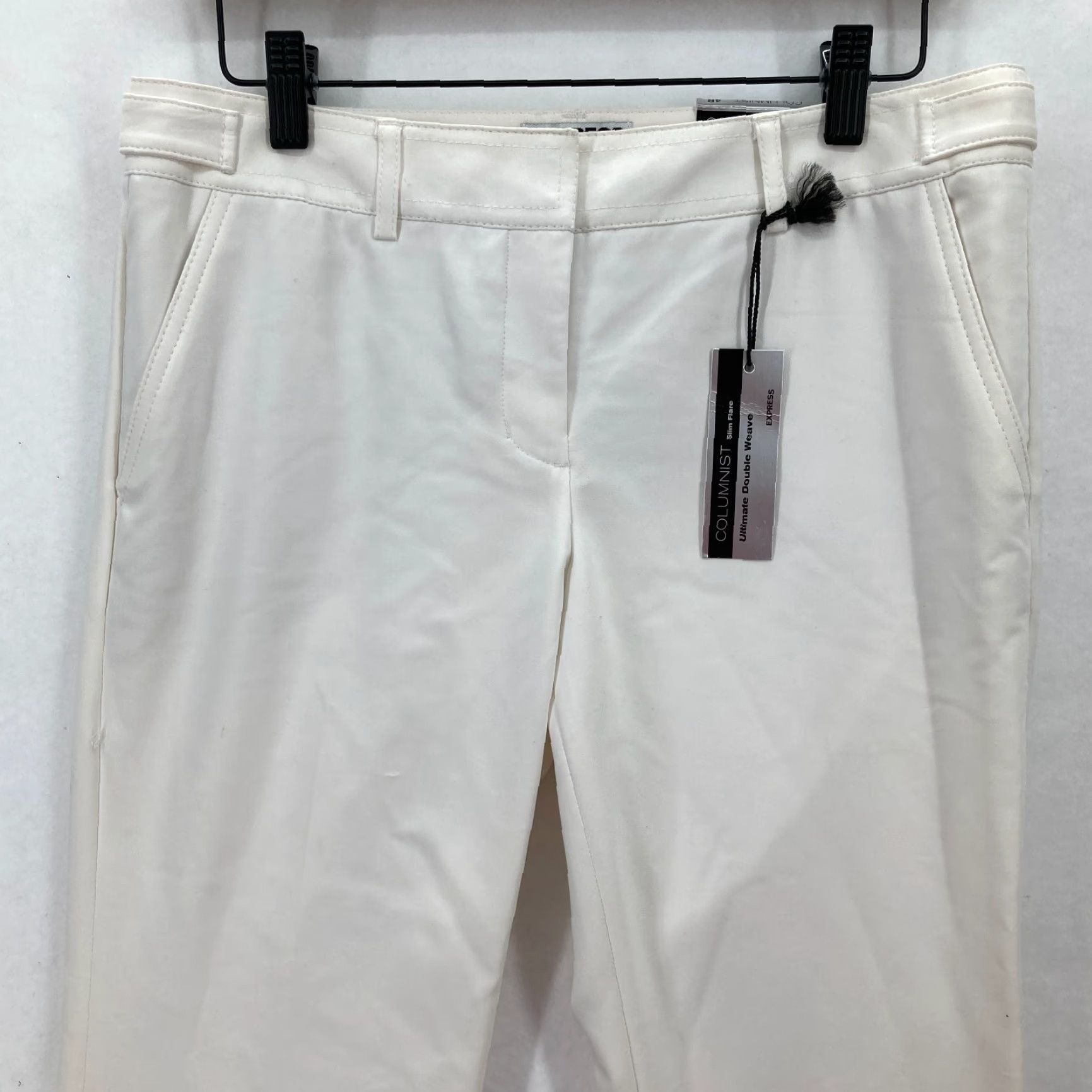 Express Express Columnist Dress Pants Women's 4 Slim Flared Leg Beige Stretch Fabric NWT Size 27" / US 4 / IT 40 - 2 Thumbnail