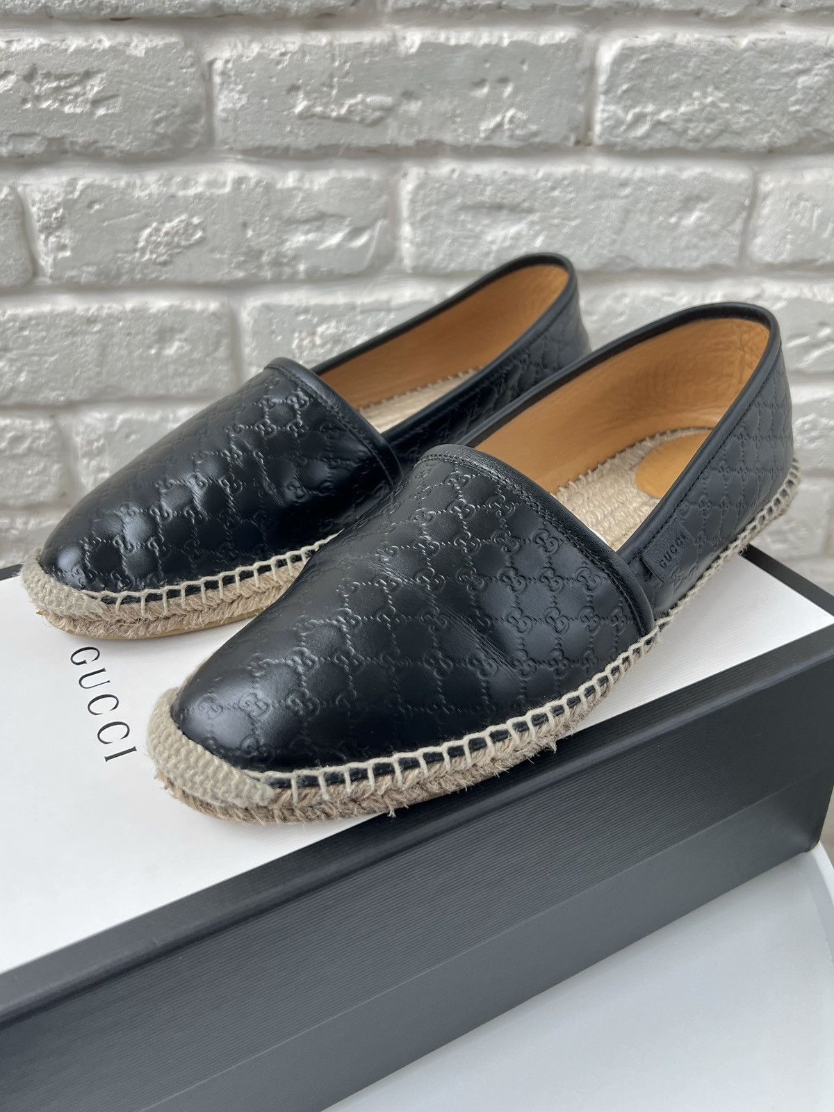 Gucci Gucci GG Monogram Black Leather Espadrilles Shoes Size US 8 / EU 41 - 1 Thumbnail