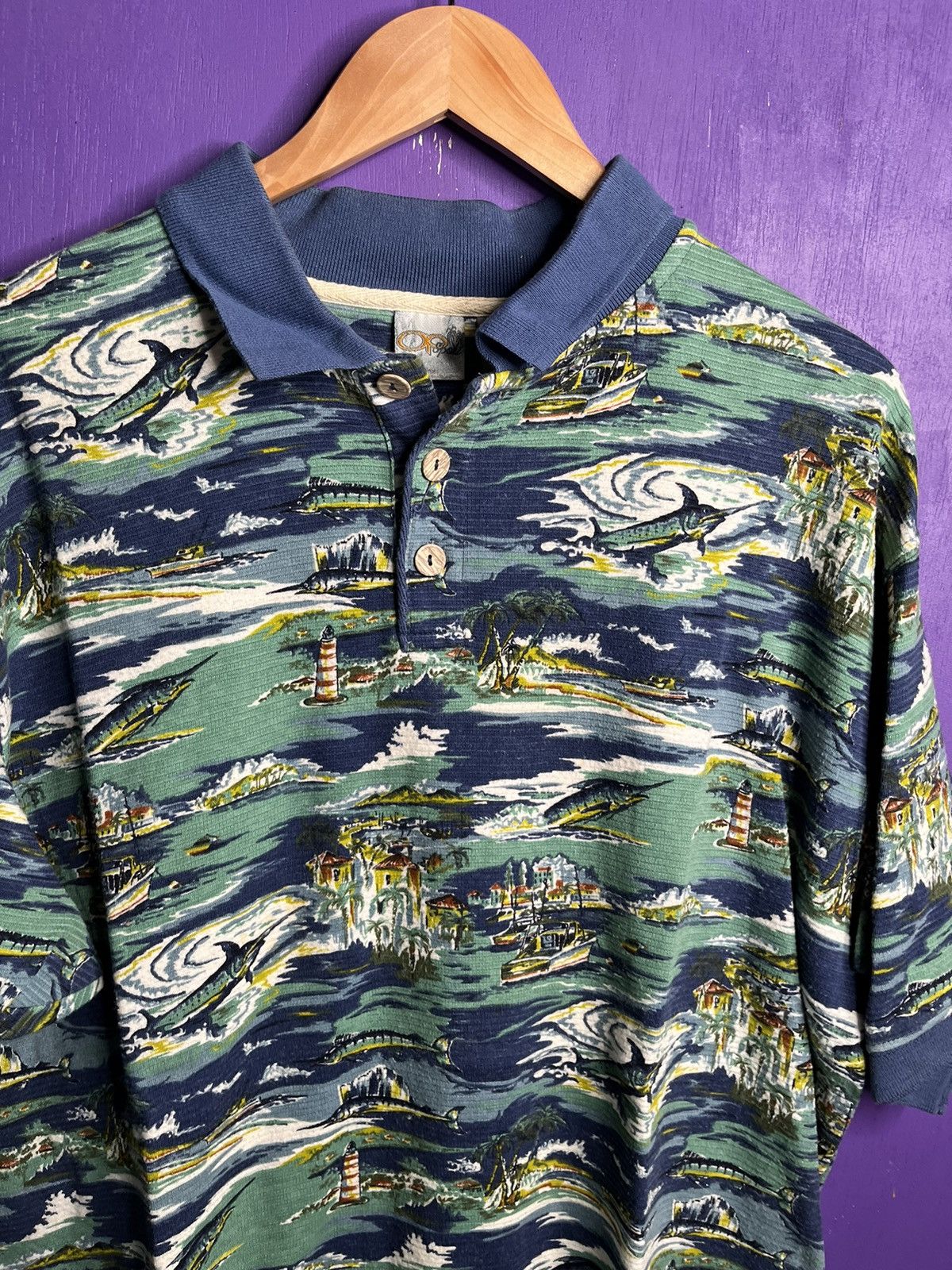 Ocean Pacific × Vintage Vintage 90s Ocean pacific swordfish fishing polo shirt Size US XL / EU 56 / 4 - 3 Thumbnail