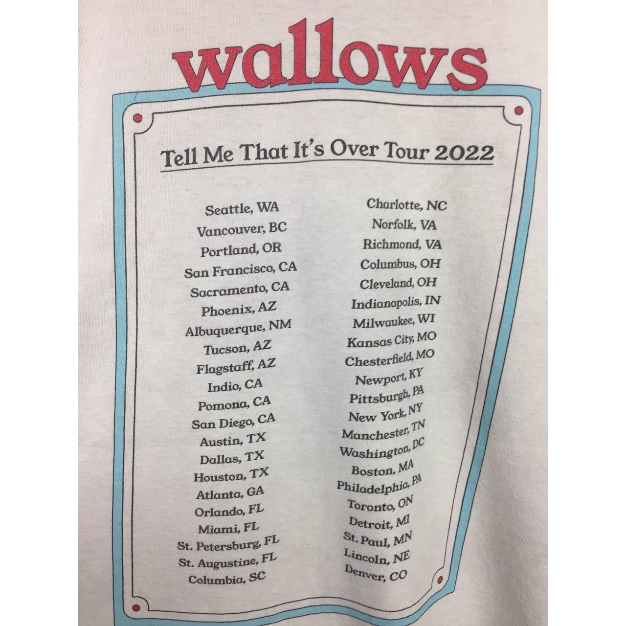 Band Tees Wallows Indie Rock Band Tell Me That It's Over Tour 2022 Tee Size US XL / EU 56 / 4 - 14 Thumbnail