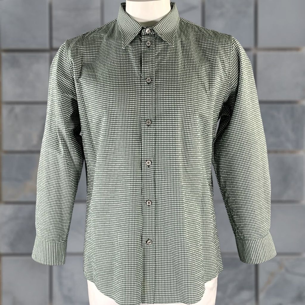 Bottega Veneta BOTTEGA VENETA Long Sleeve Shirt XL Green White Gingham Cotton Men Button-Up Size US XL / EU 56 / 4 - 1 Thumbnail