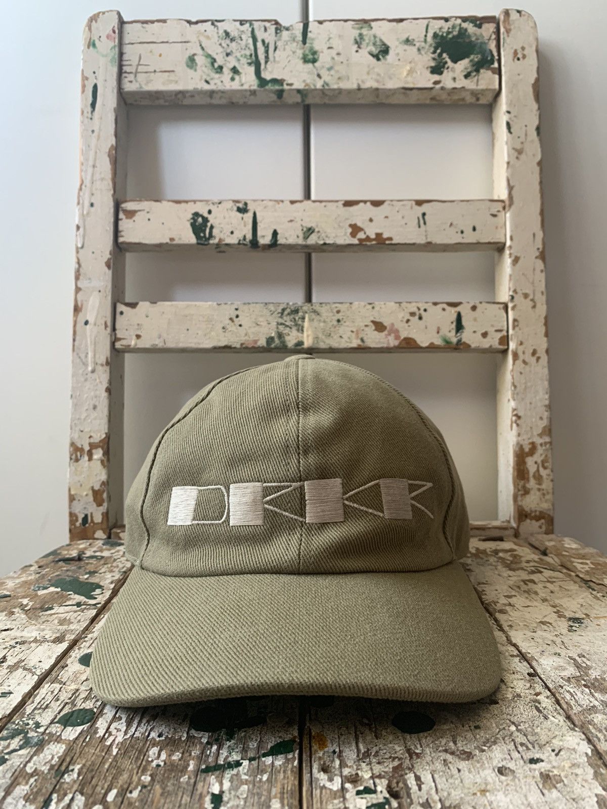 Rick Owens Drkshdw RICK OWENS DRKSHDW DRKR EMBROIDERED GREEN TWILL BASEBALL CAP Size 38 - 2 Thumbnail