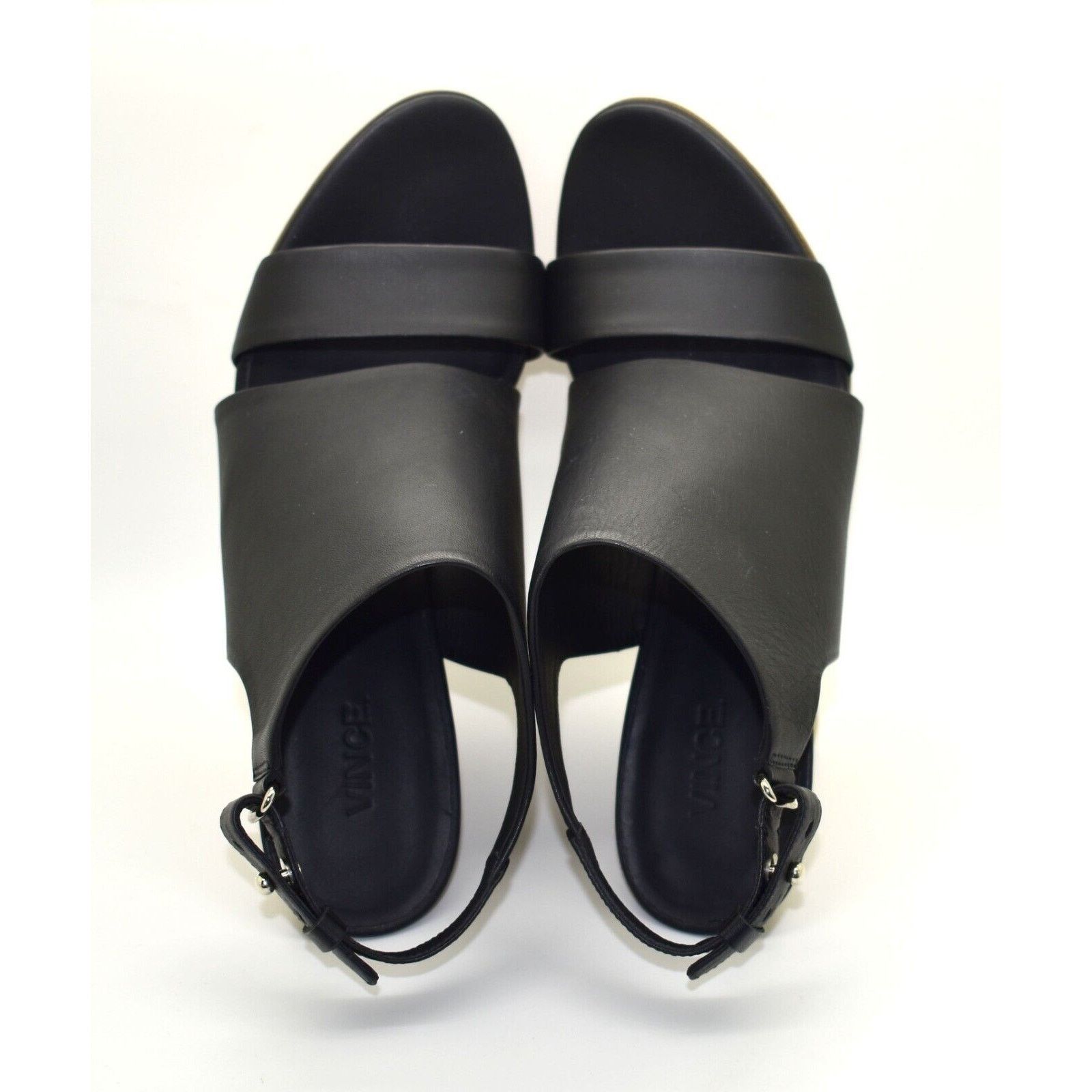 Vince NEW VINCE Black Leather Open Toe High Wedge Sandals 8 M $425 Size US 8 / IT 38 - 4 Thumbnail