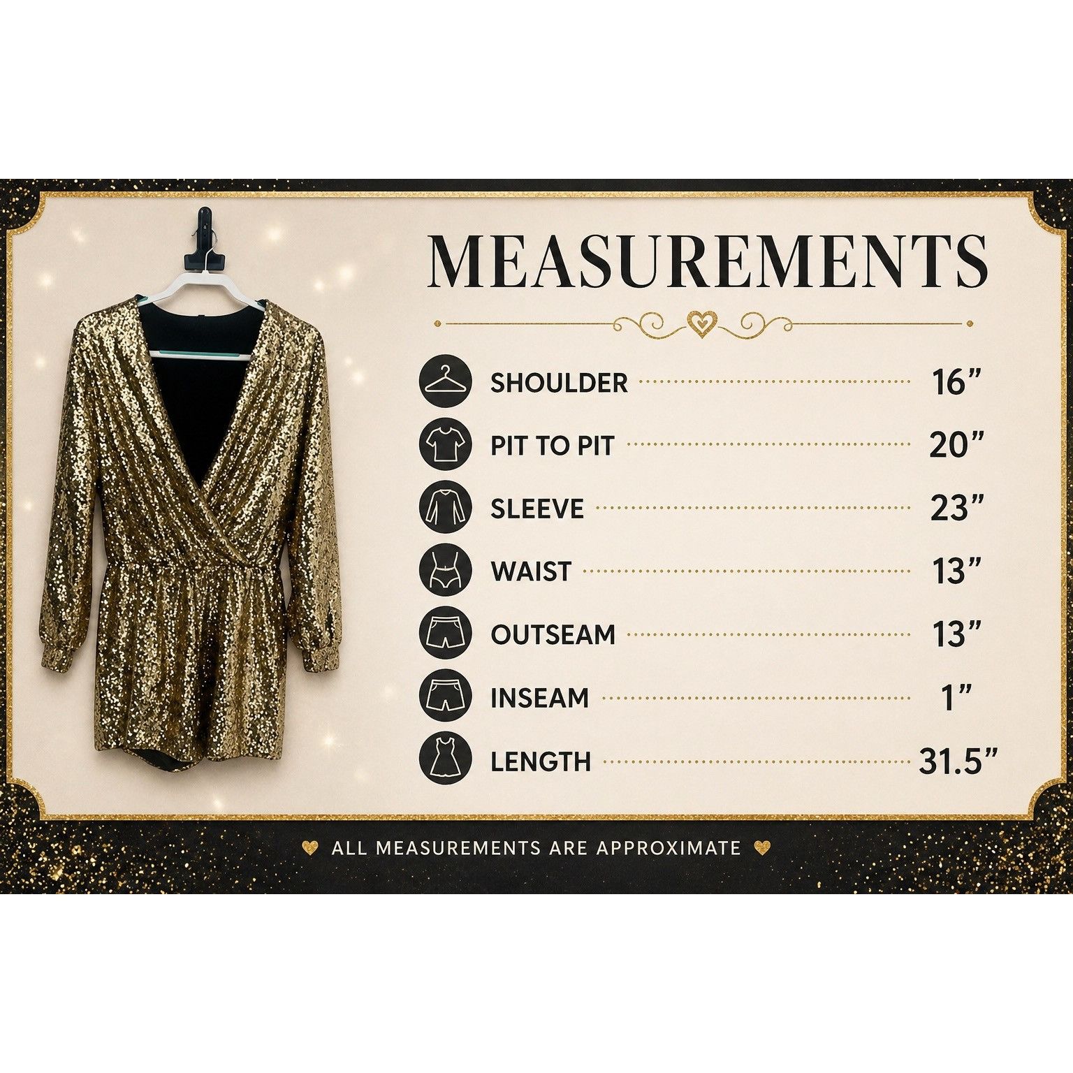 Other Boutique Style Women’s Gold Sequin Romper Large Long Sleeve Size 26" / US 2 / IT 38 - 11 Thumbnail