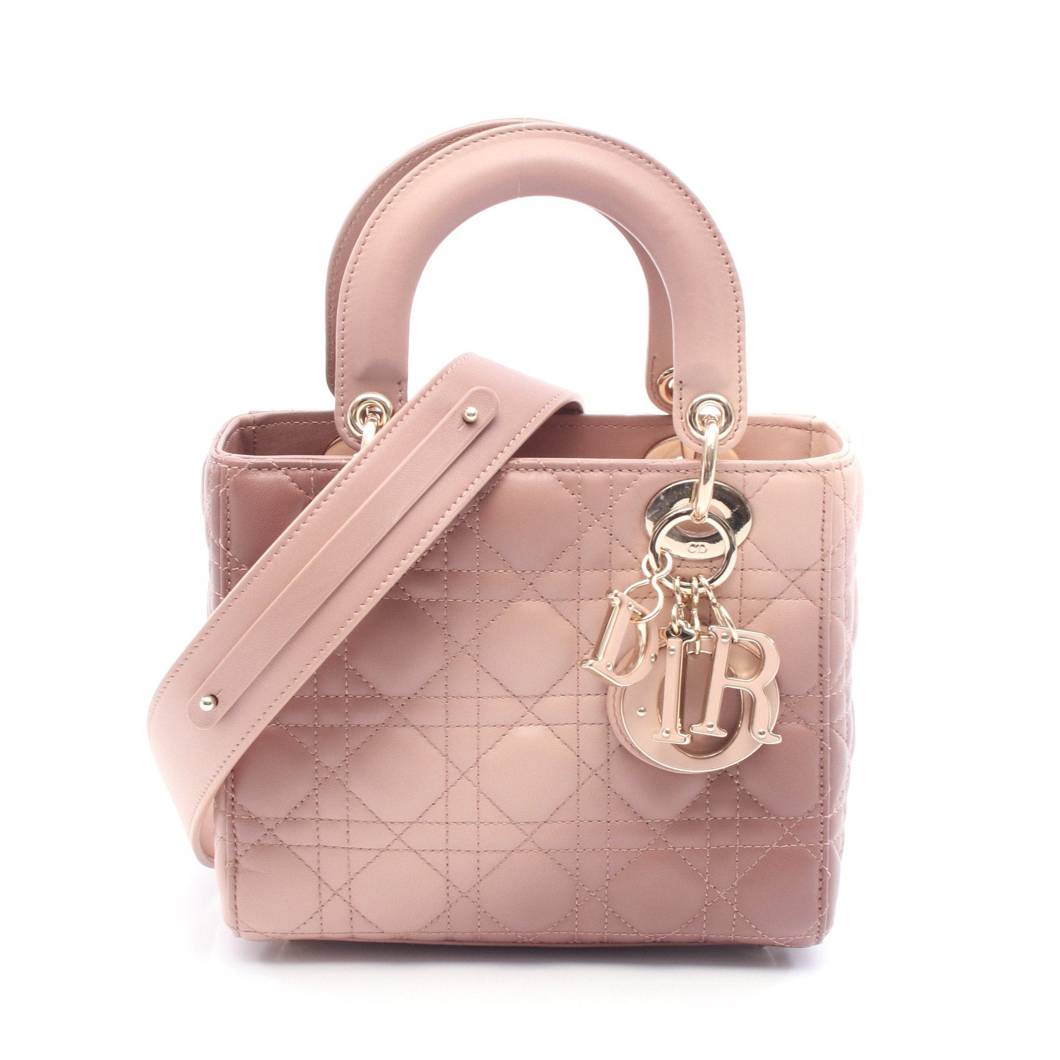 Dior Dior Lady Dior Small Handbag Leather Pink Beige Brown Size ONE SIZE - 1 Thumbnail