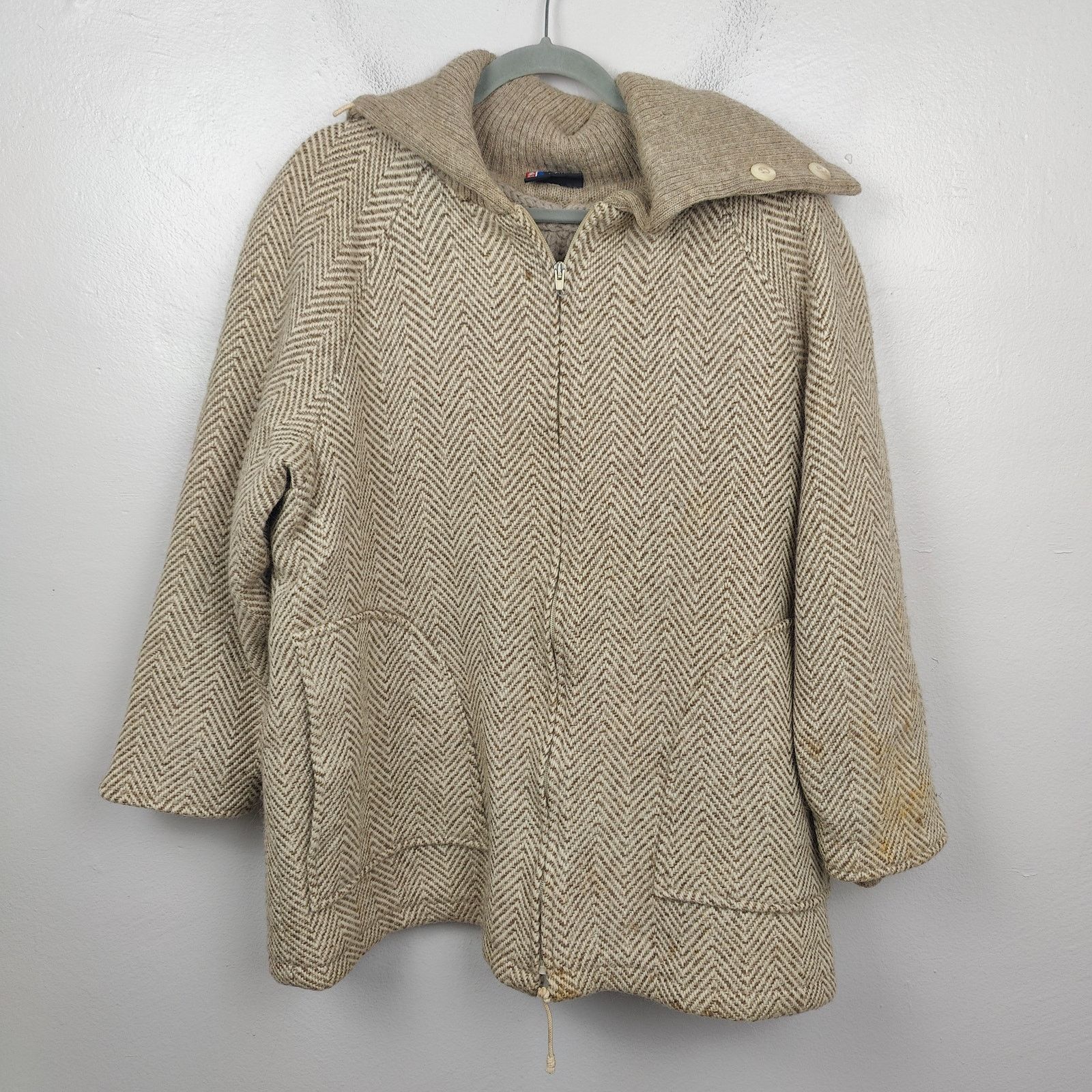 Other Landau Icelandic Wool Sweater Womens Large Tan Herringbone Size L / US 10 / IT 46 - 1 Thumbnail