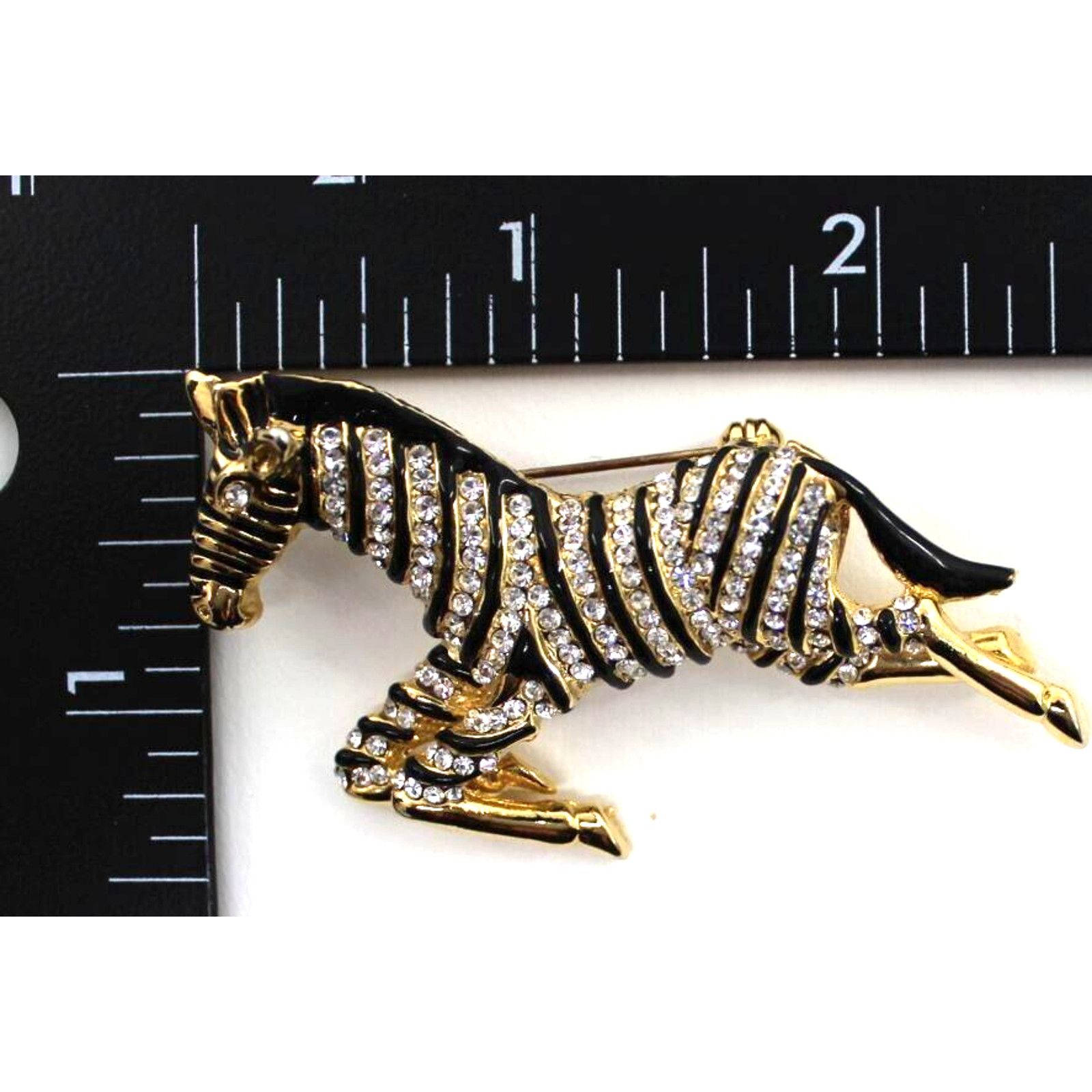 Other Sparkling Zebra Rhinestone Brooch Pin Black Enamel Gold Tone Size ONE SIZE - 2 Thumbnail