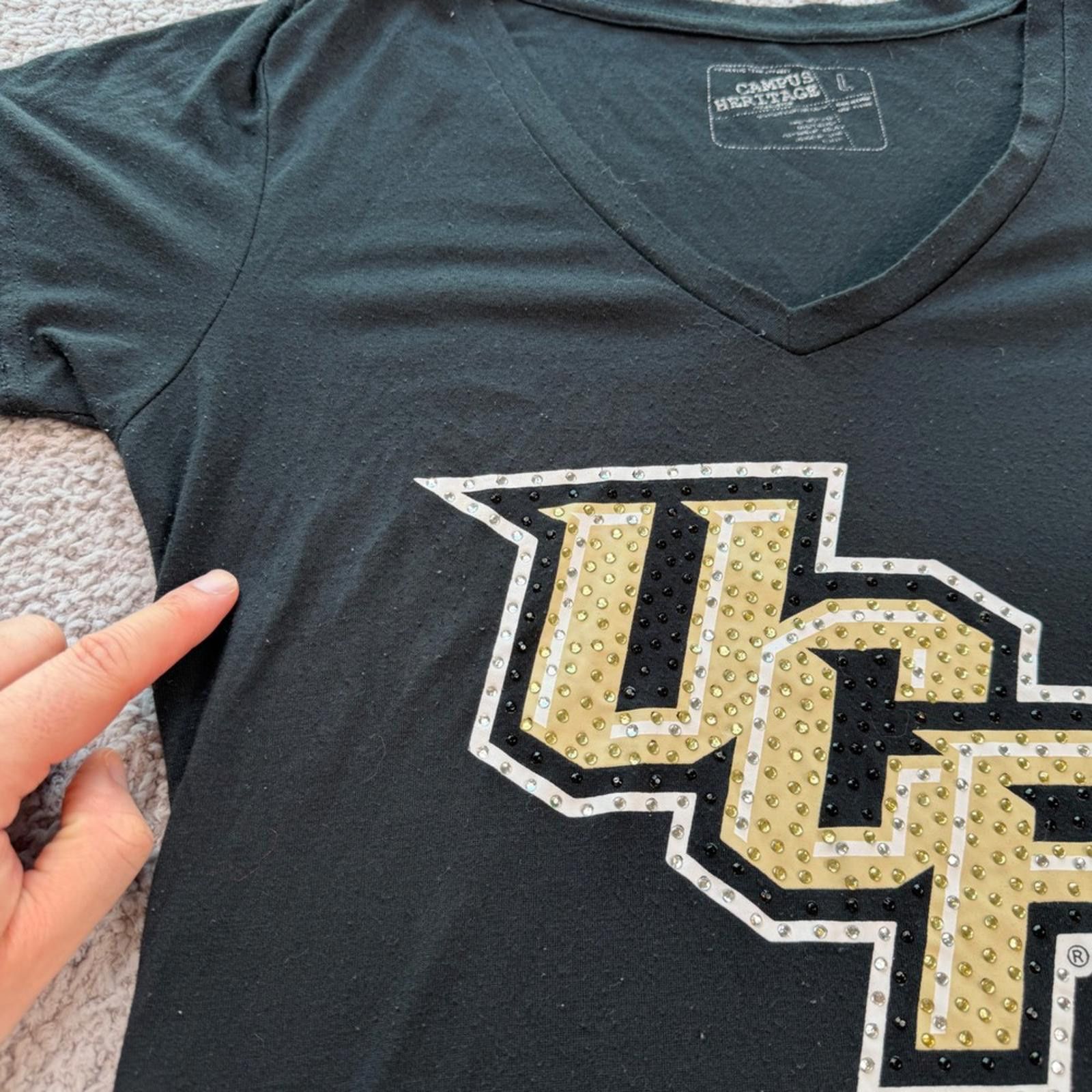 Other UCF Knights Womens Black V-Neck Rhinestone Graphic Tee Large Size L / US 10 / IT 46 - 5 Thumbnail