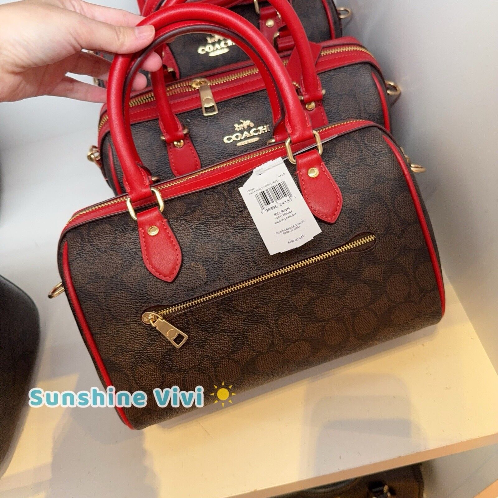 Coach NWT Coach Rowan Satchel Signature CV961 Walnut /Bold Red Size ONE SIZE - 2 Thumbnail